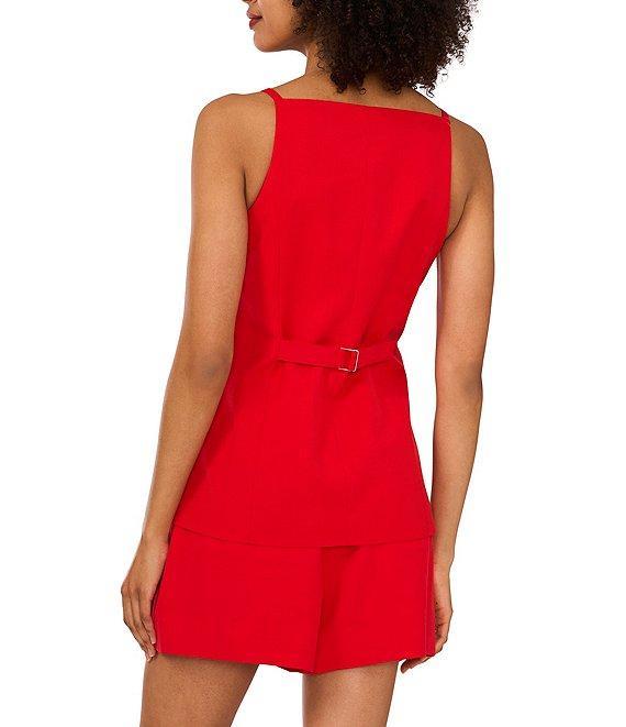 1. STATE Coordinating Linen Blend Square Neckline Sleeveless Button Front Vest Product Image