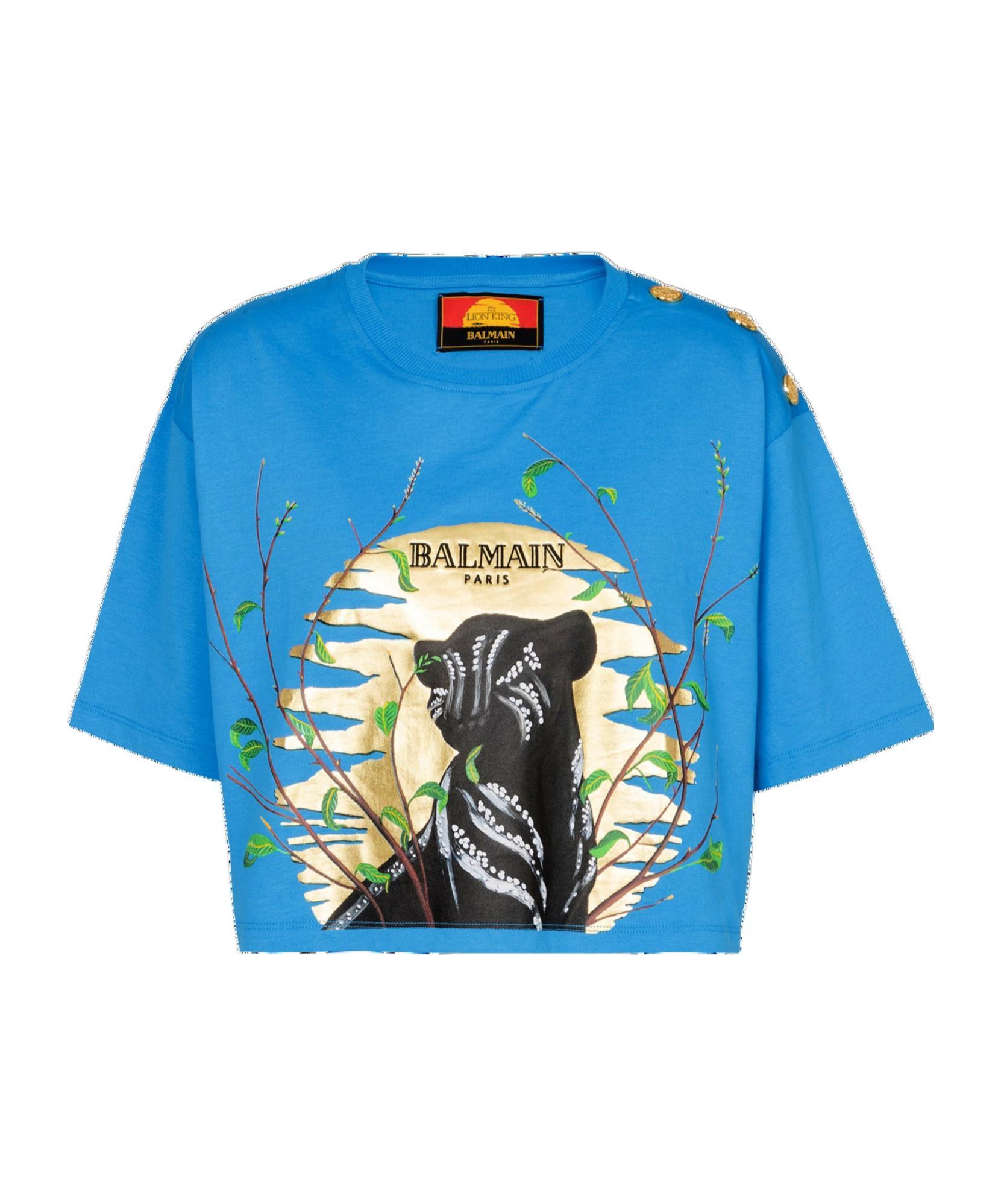 BALMAIN X Disney The Lion King Cropped T-shirt In Blue Product Image