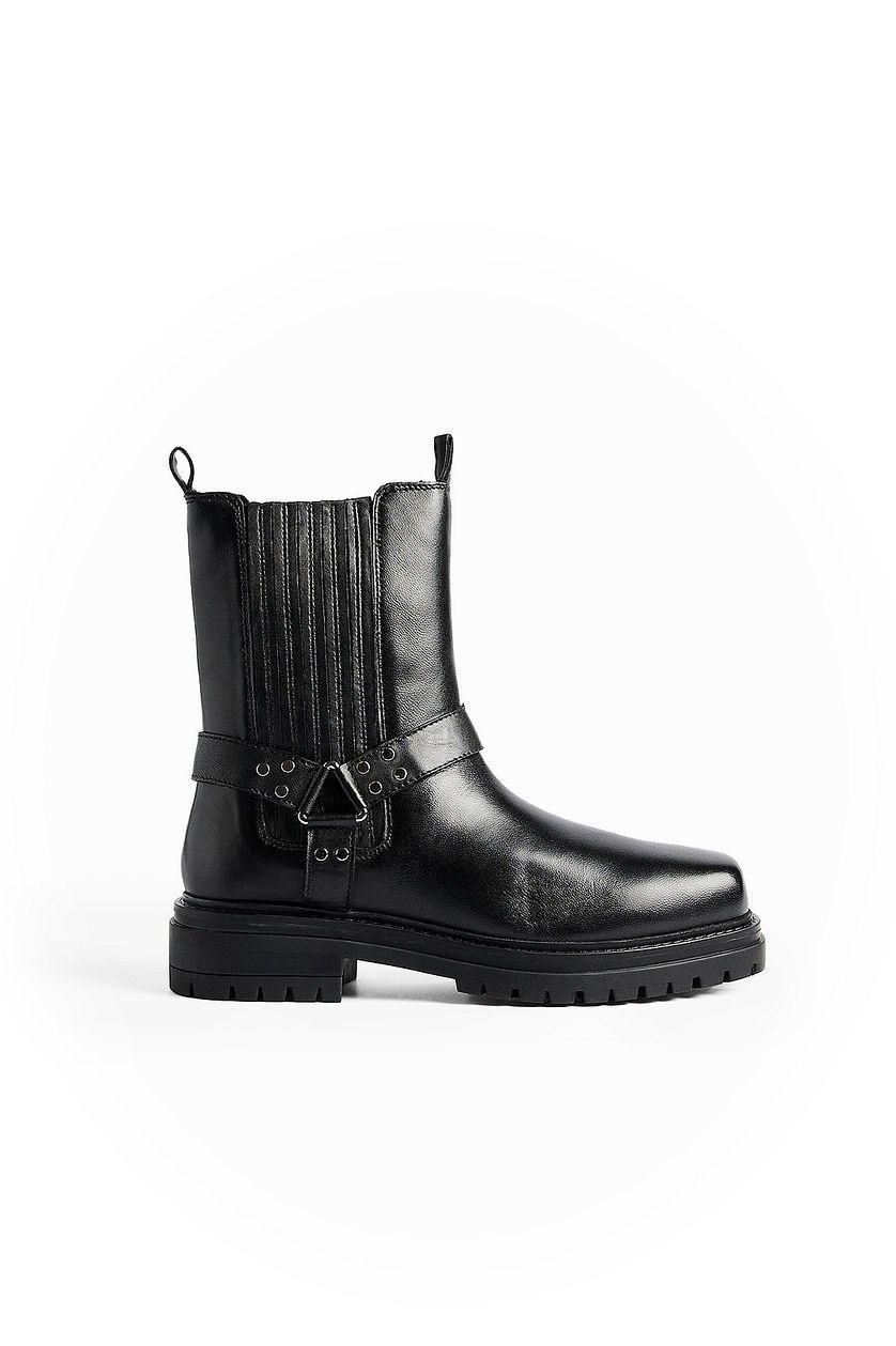 Leather Chunky Biker Boots Product Image