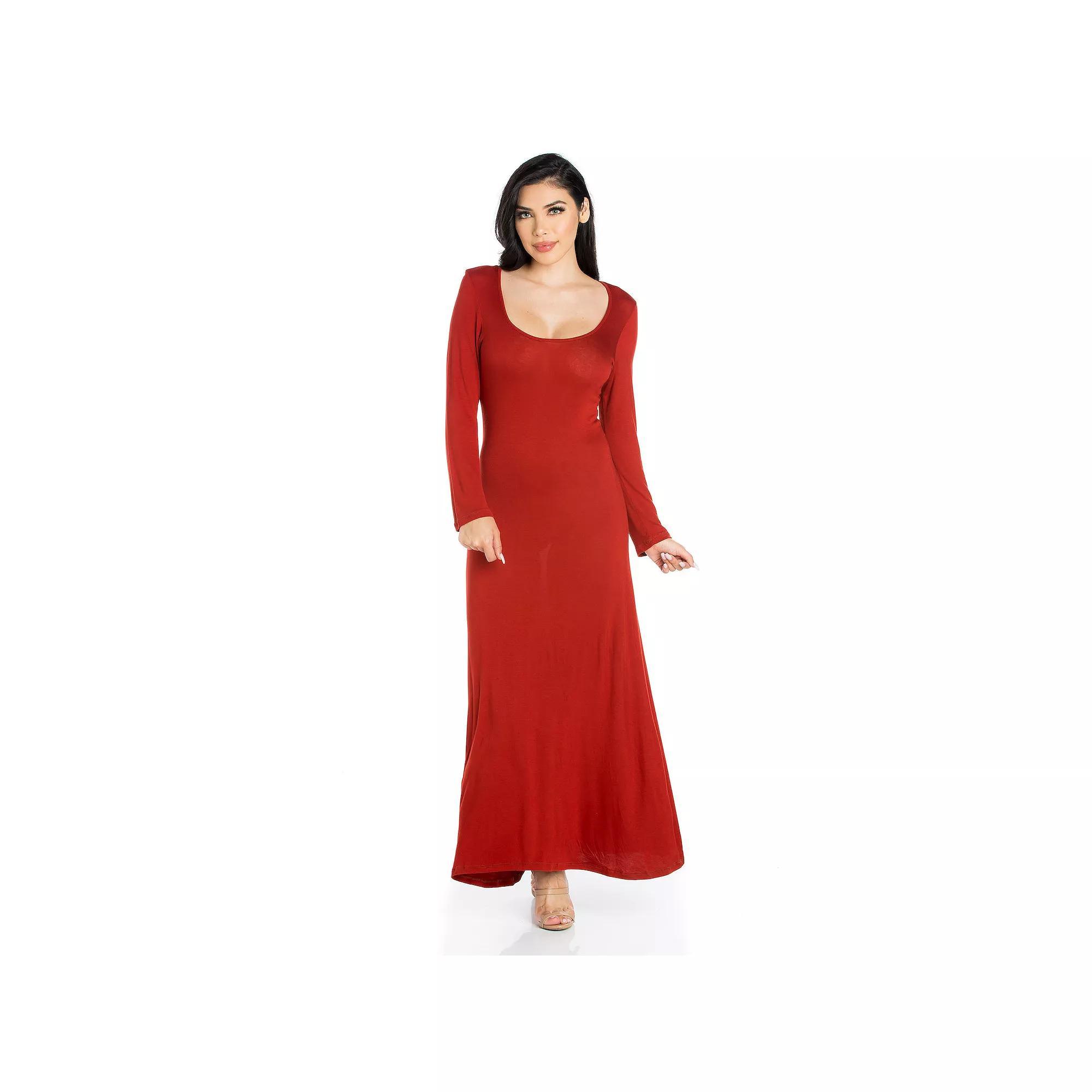 Women's 24seven Comfort Apparel Scoopneck Long Sleeve Maxi Dress,  Product Image