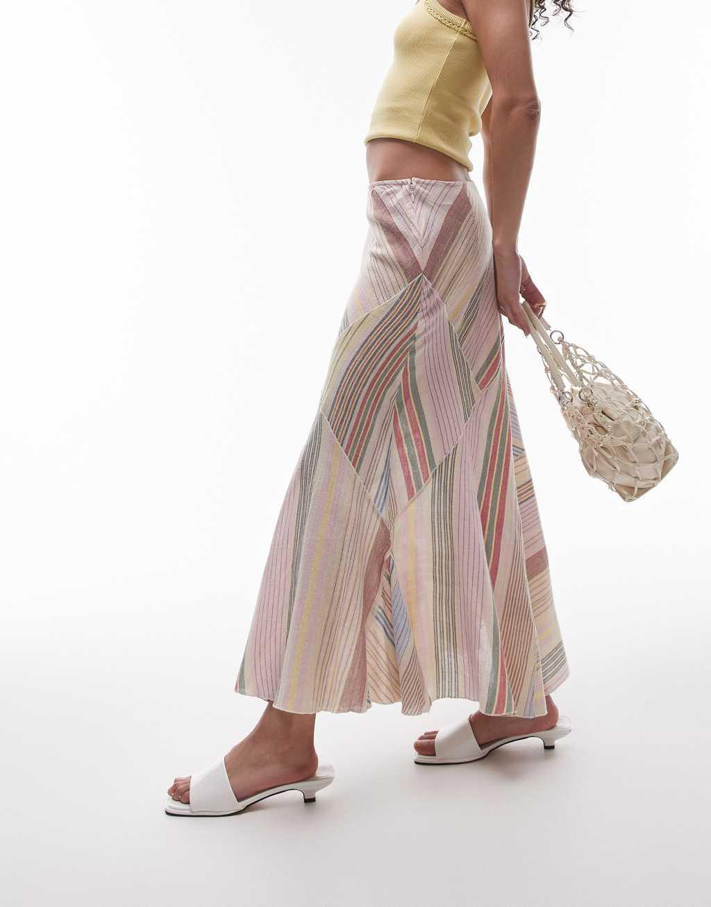 Topshop laundered cutabout midi skirt in multi stripe Product Image