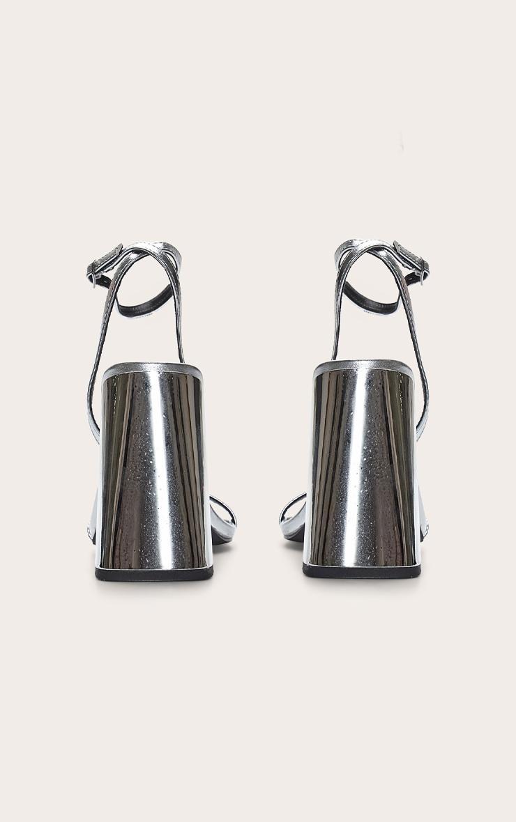 Silver Square Toe High Block Heeled Sandals Product Image