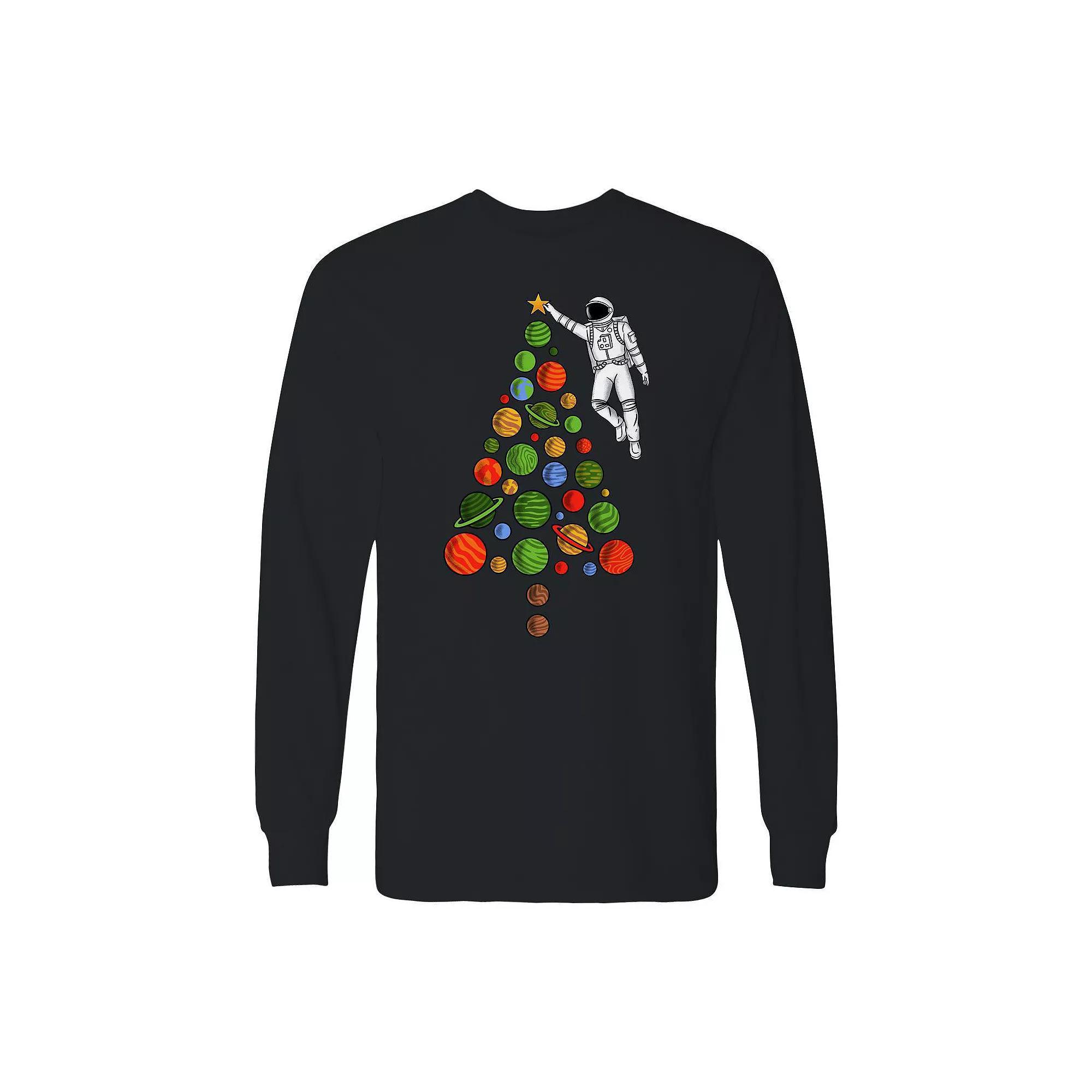 Men's Space Christmas Long Sleeve Graphic Tee, Size: XXL, Black Product Image