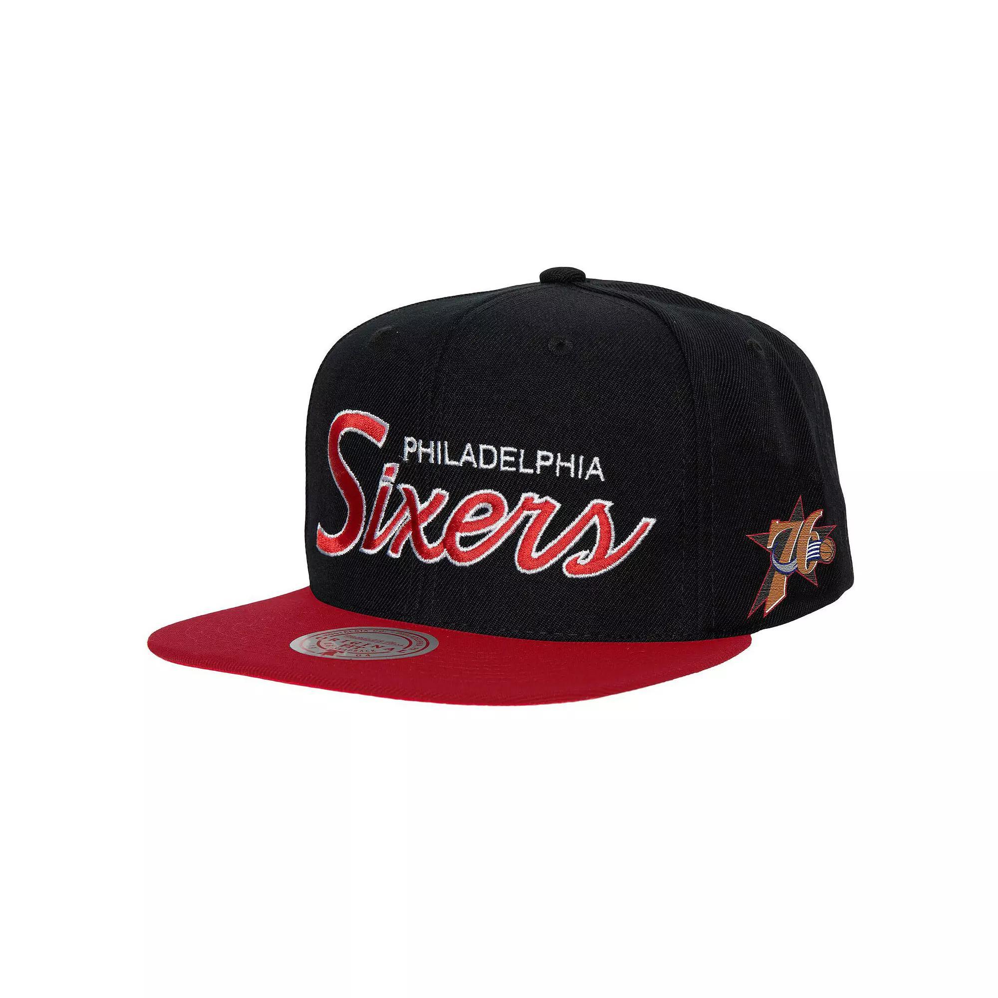 Men's Mitchell & Ness Black Philadelphia 76ers Hardwood Classics MVP Team Script 2.0 Snapback Hat, 76r Black Product Image