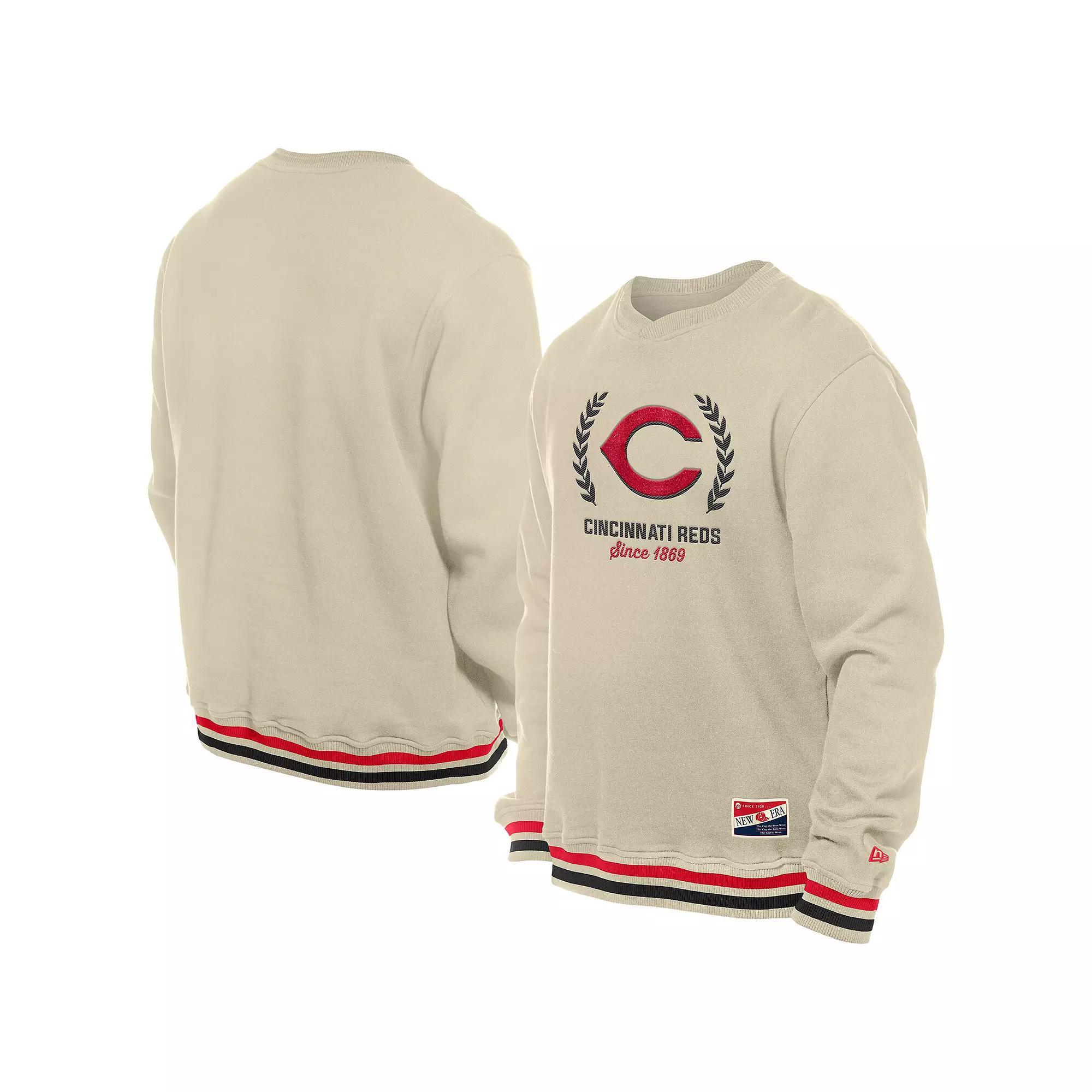 Mens New Era Cream Cincinnati Reds Throwback Pullover Sweatshirt Product Image