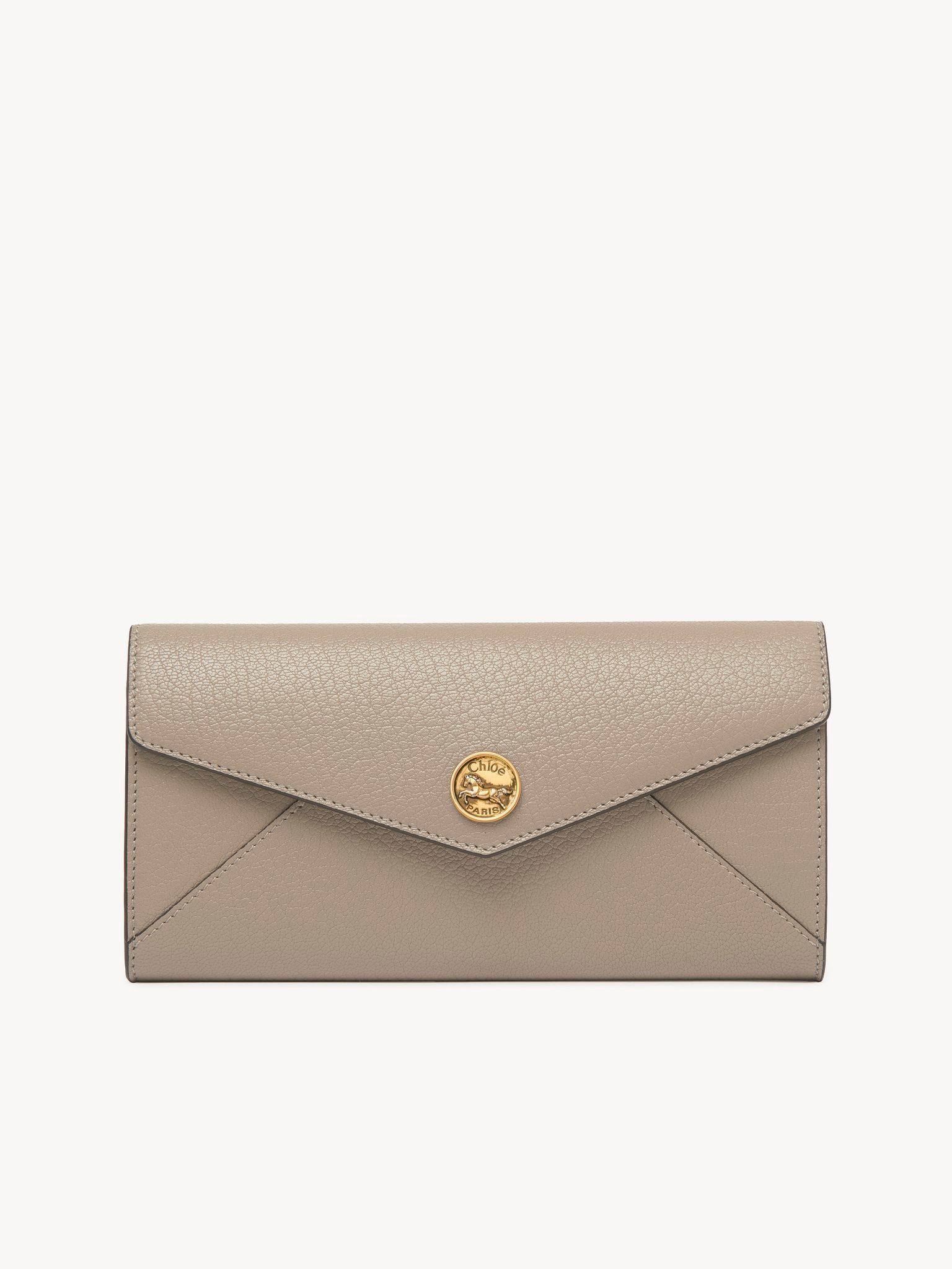 Envelope long wallet with flap in grained leather Product Image