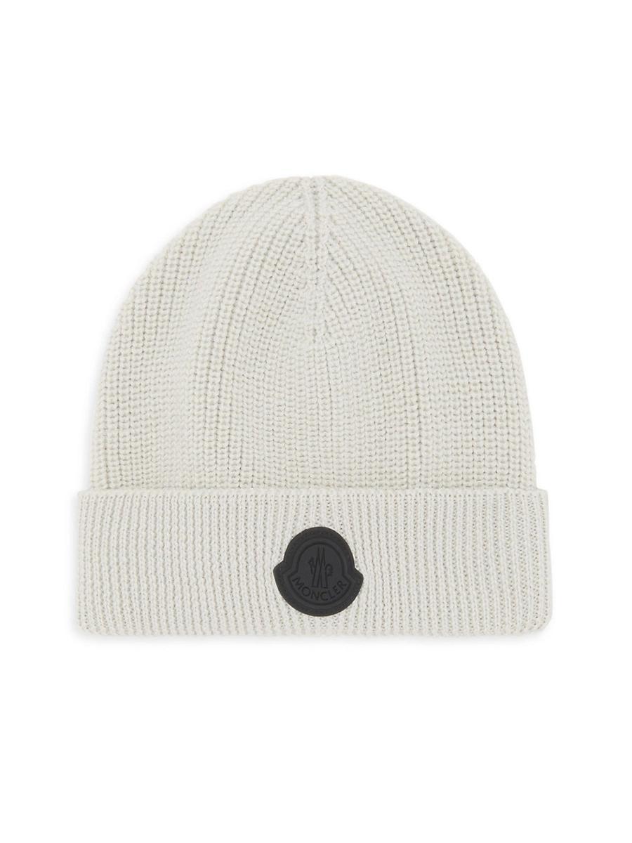 Womens Wool Ribbed Knit Logo Patch Beanie Product Image