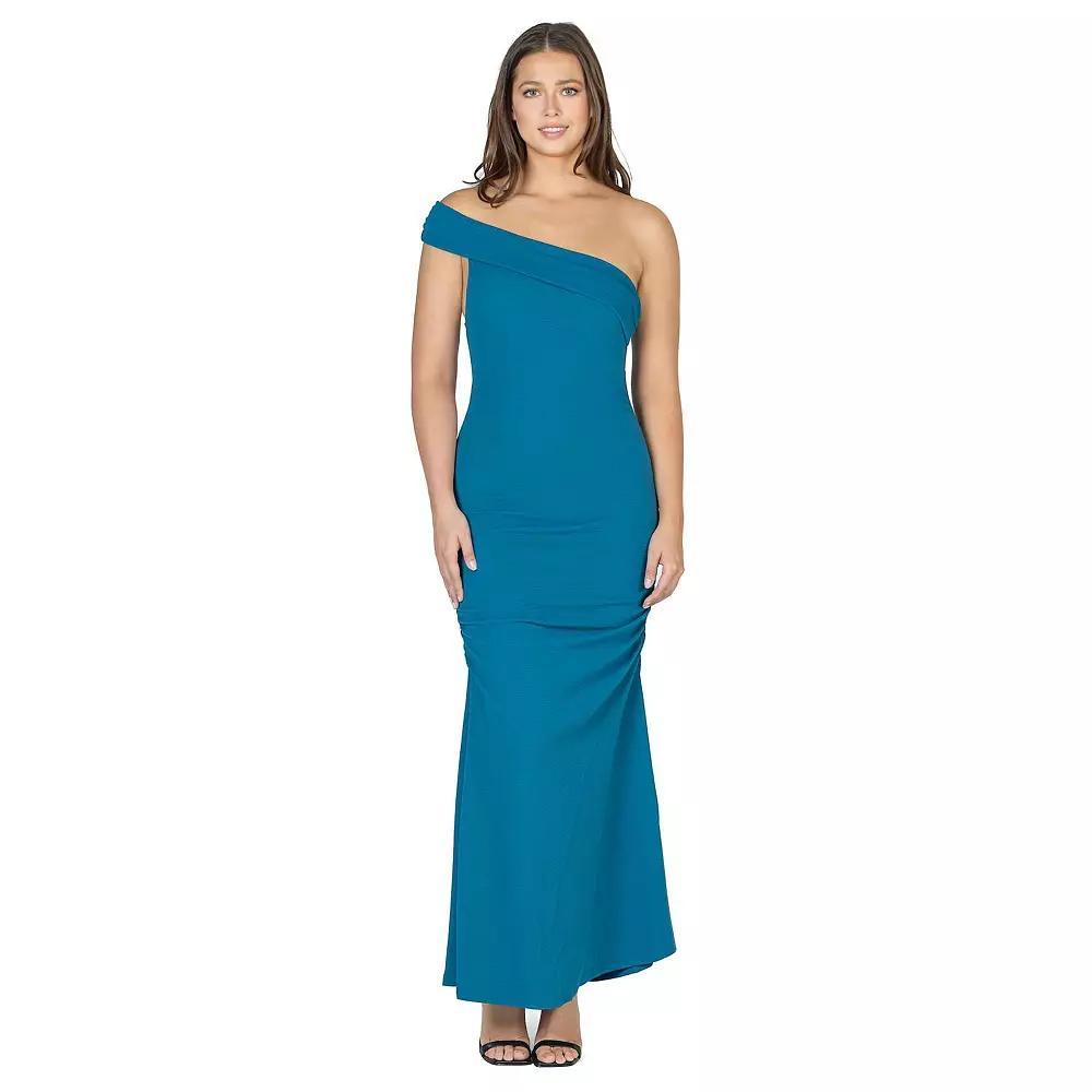 Women's 24Seven Comfort Apparel One-Shoulder Ruched Mermaid Maxi Dress,  Product Image