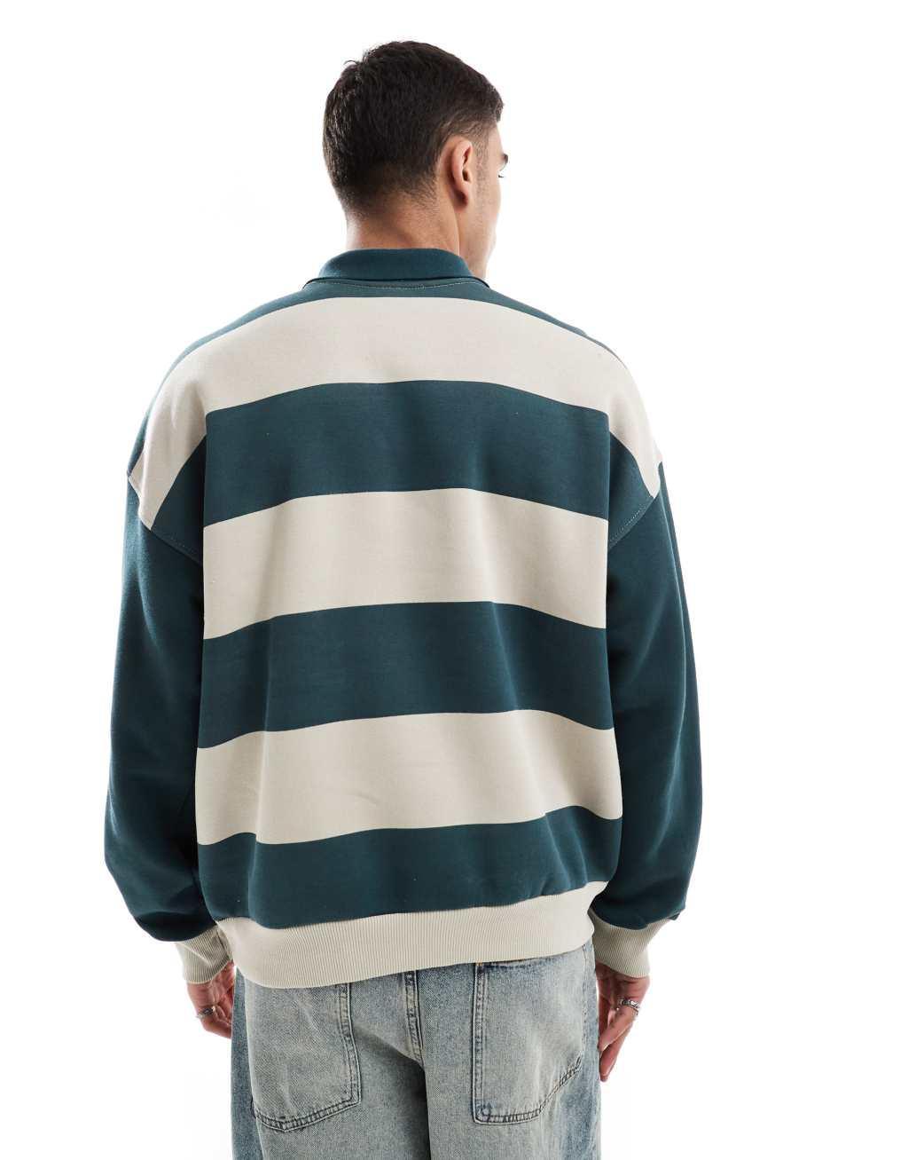 Bershka striped rugby sweatshirt in green Product Image