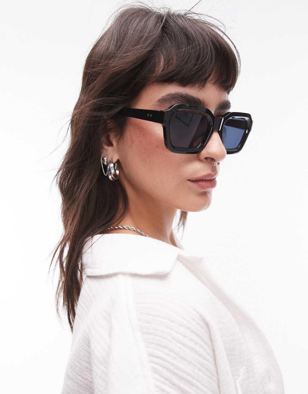 Topshop Alder oversized angled sunglasses in black Product Image