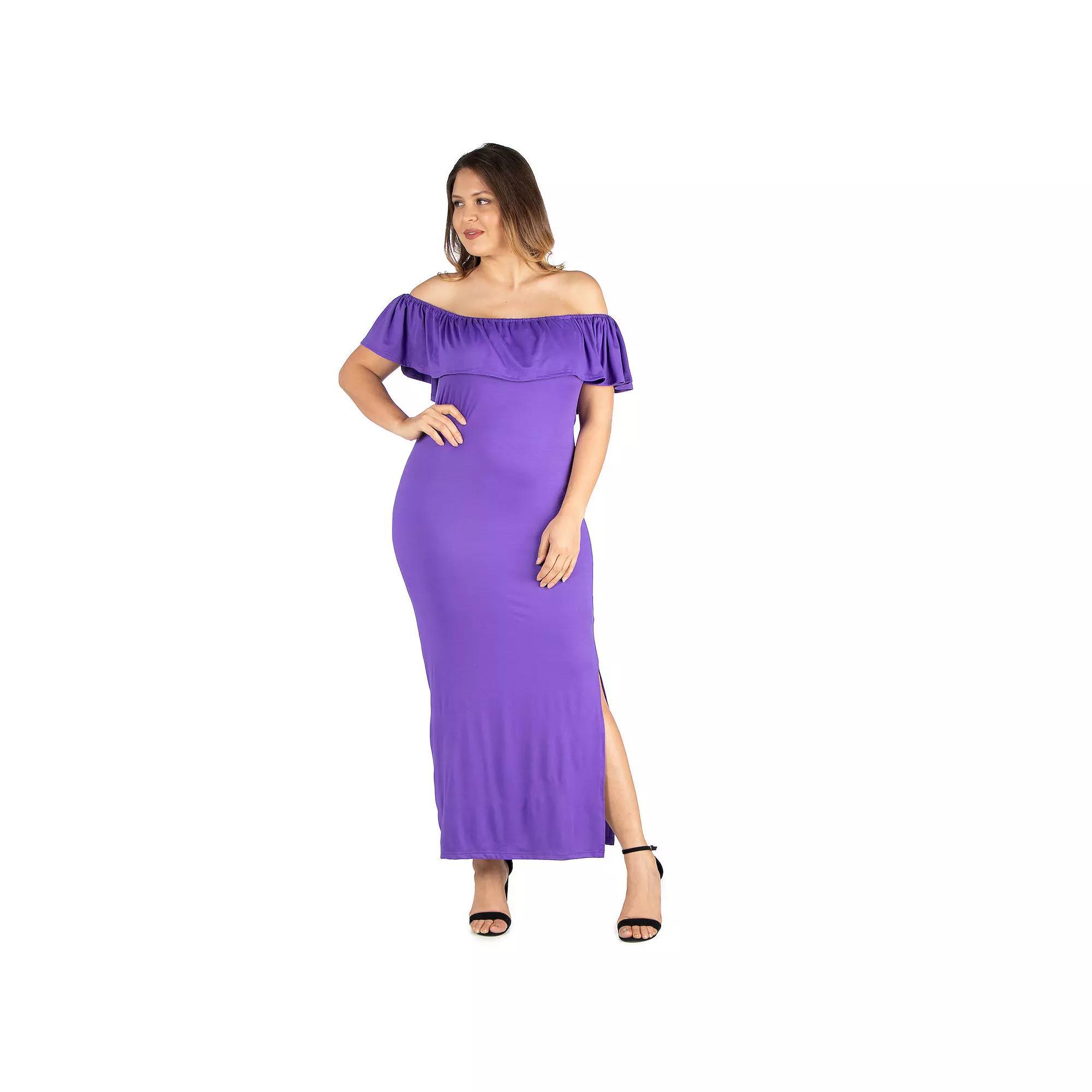 Plus Size 24seven Comfort Apparel Ruffled Off-The-Shoulder Maxi Dress, Women's, Size: 3XL, Purple Product Image