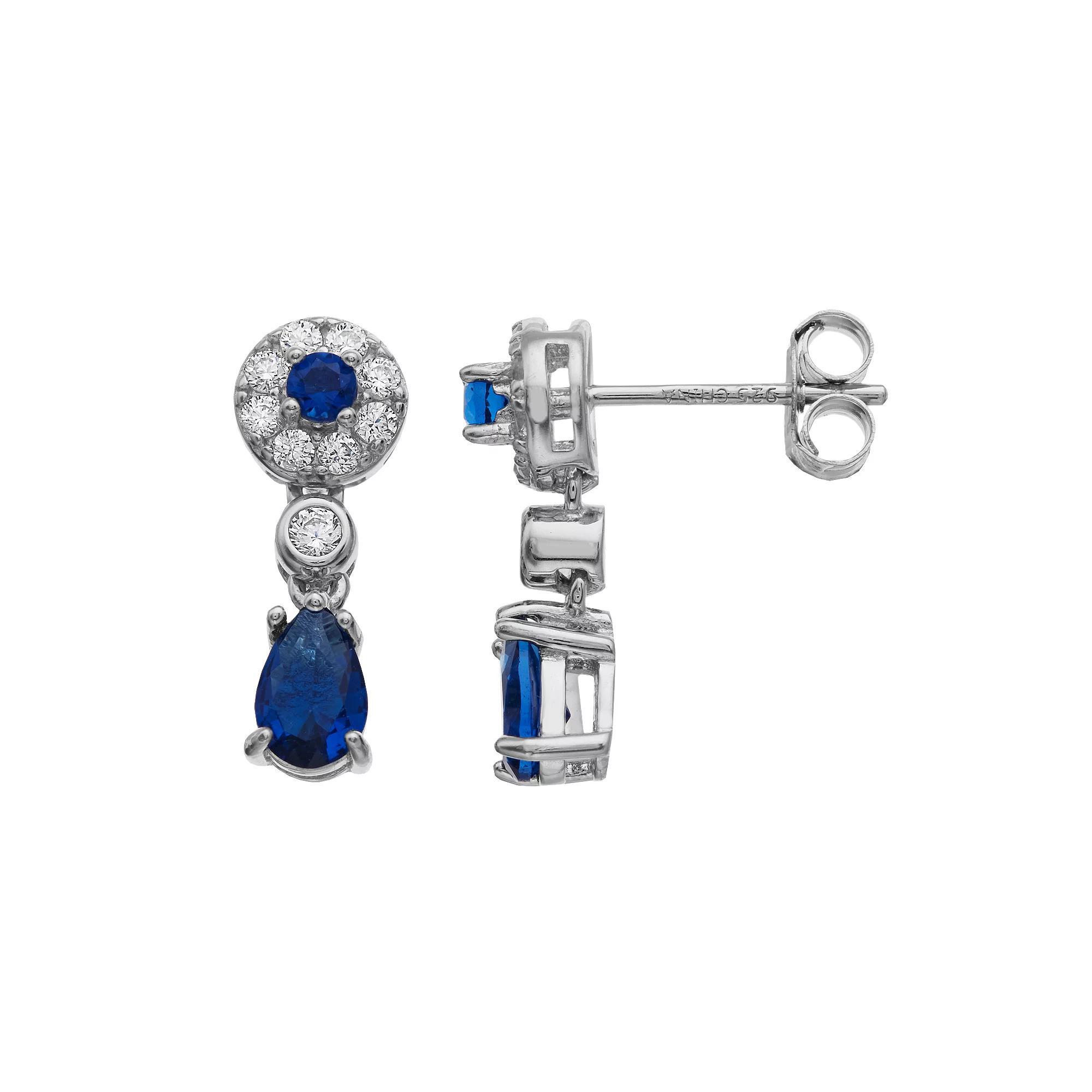 Sterling Silver Cubic Zirconia Drop Earrings, Women's, Green Product Image