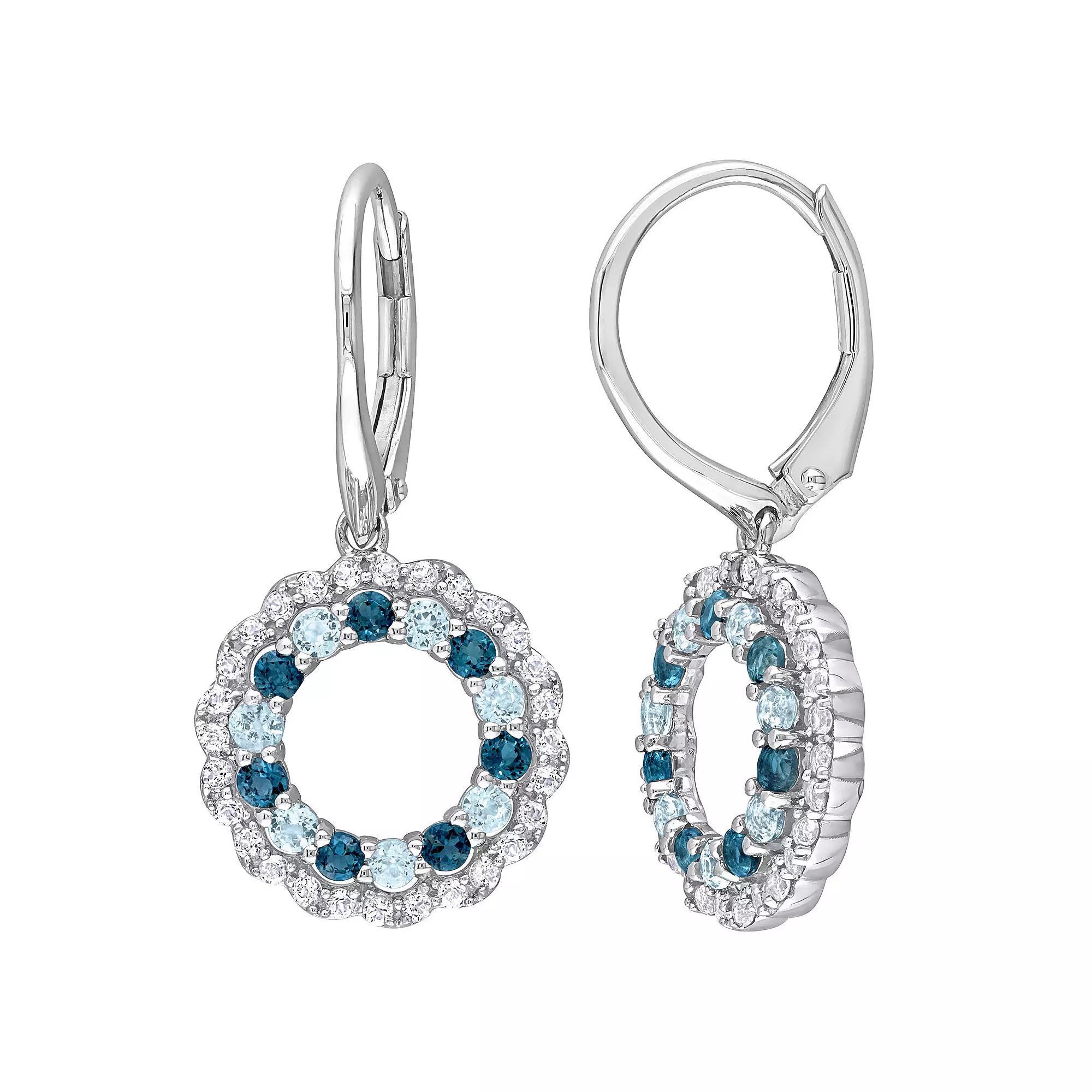 Stella Grace Sterling Silver Blue Topaz & White Topaz Circle Drop Leverback Earrings, Women's Product Image