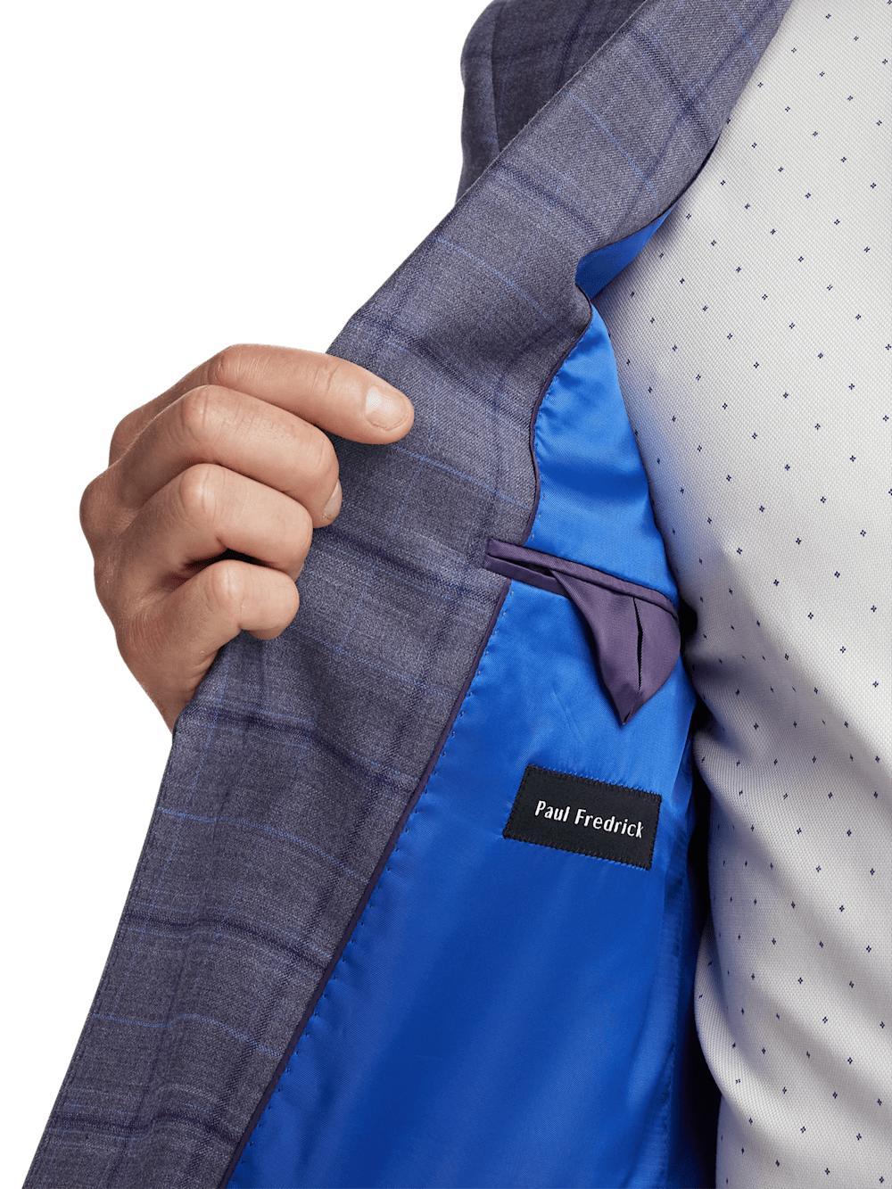 Wool Stretch Windowpane Single Breasted Notch Lapel Sport Coat - Purple Product Image