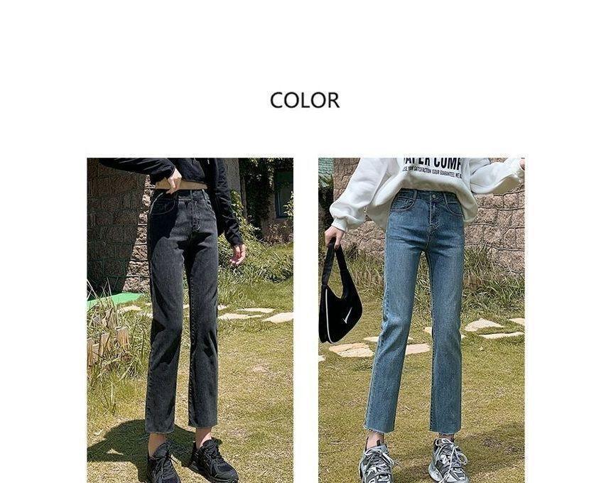 Mid Rise Washed Crop Straight Leg Jeans Product Image