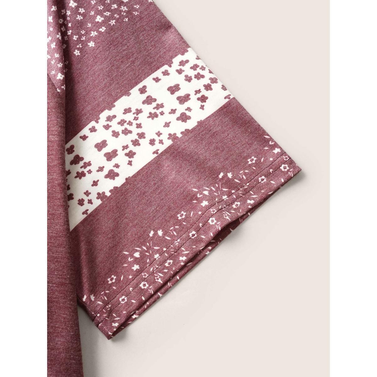 Plus Size Ditsy Floral Patchwork Raglan Sleeve Pocket Dress Russet Women Casual Non V-neck Short sleeve Curvy Midi Dress BloomChic 28/5X Product Image