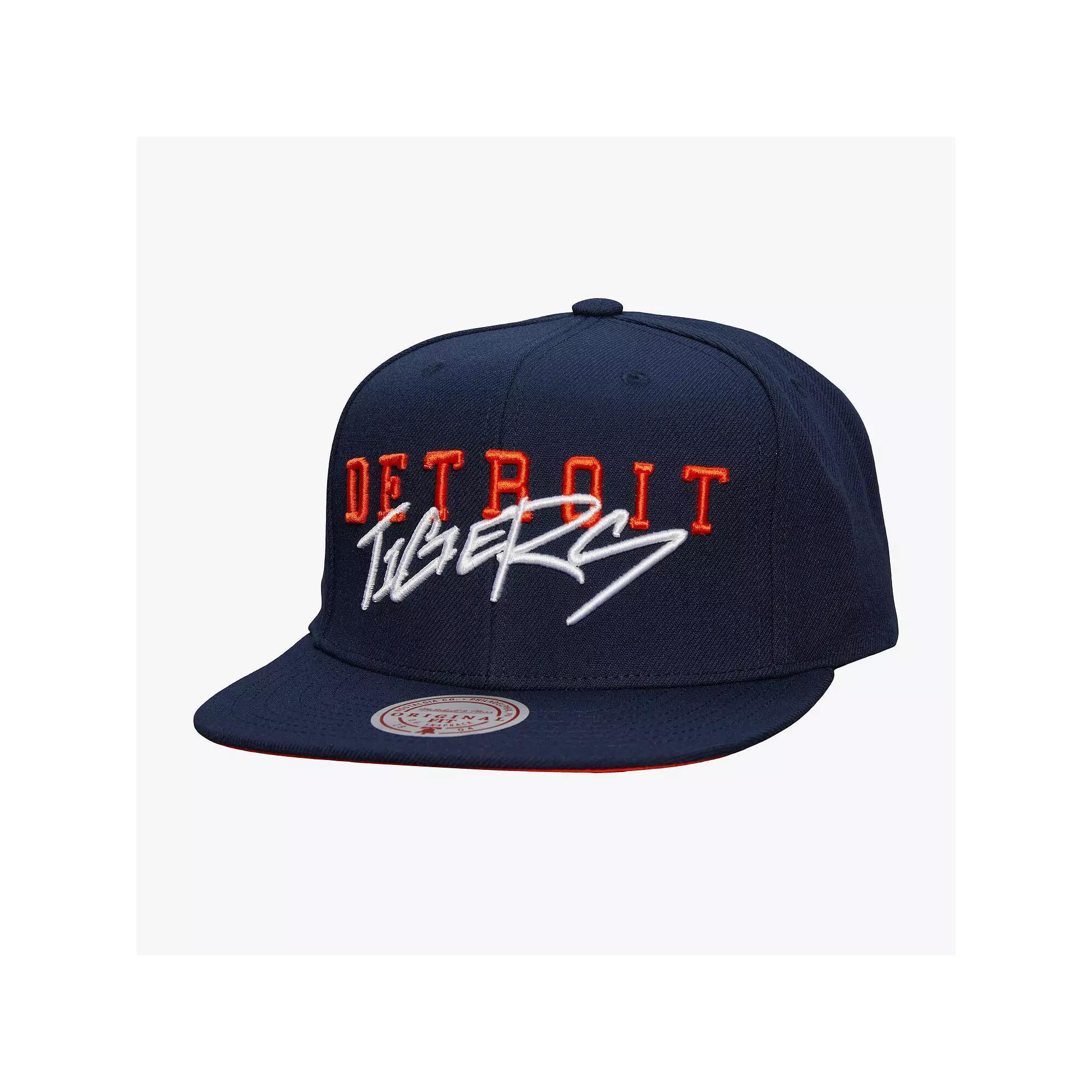 Men's Mitchell & Ness Navy Detroit Tigers Team Tagged Snapback Hat, Blue Product Image