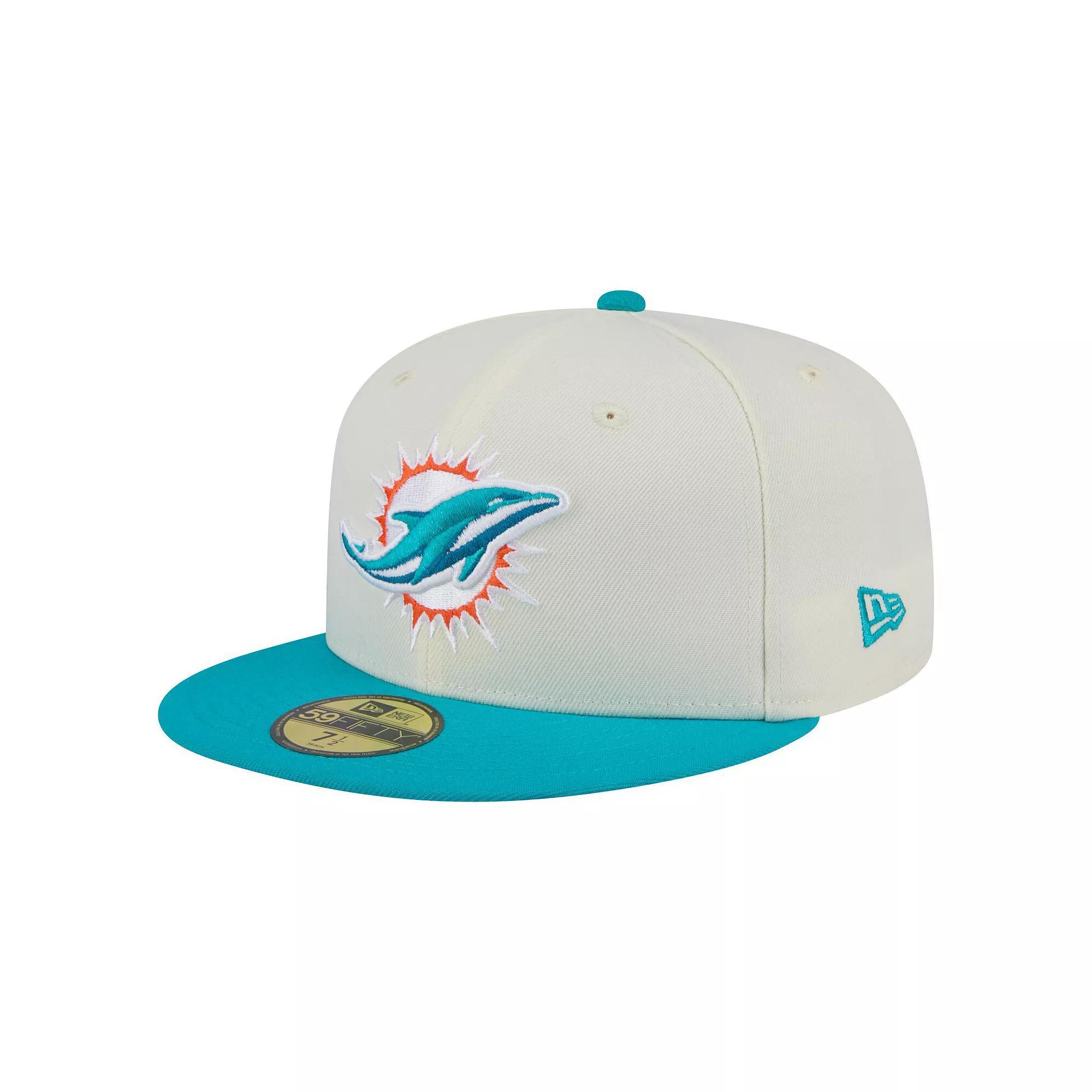 Men's New Era White/Aqua Miami Dolphins Main 59FIFTY Fitted Hat,  Product Image