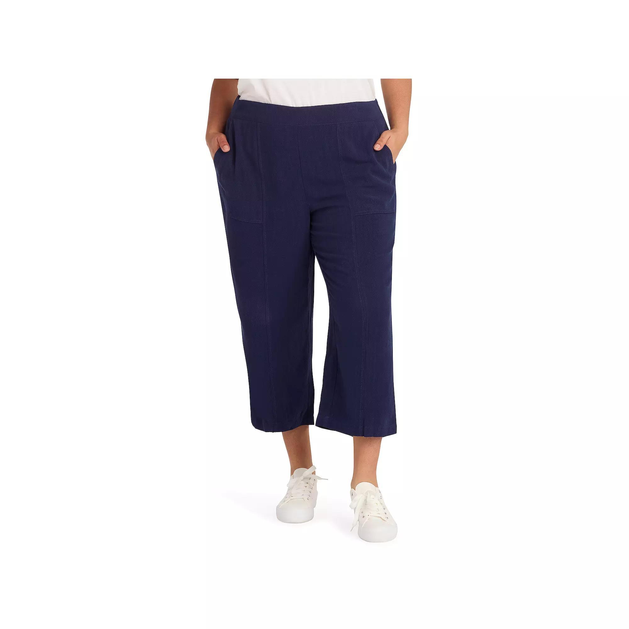 Plus Size AB Studio Crop Pull On Pants, Womens Blue Product Image