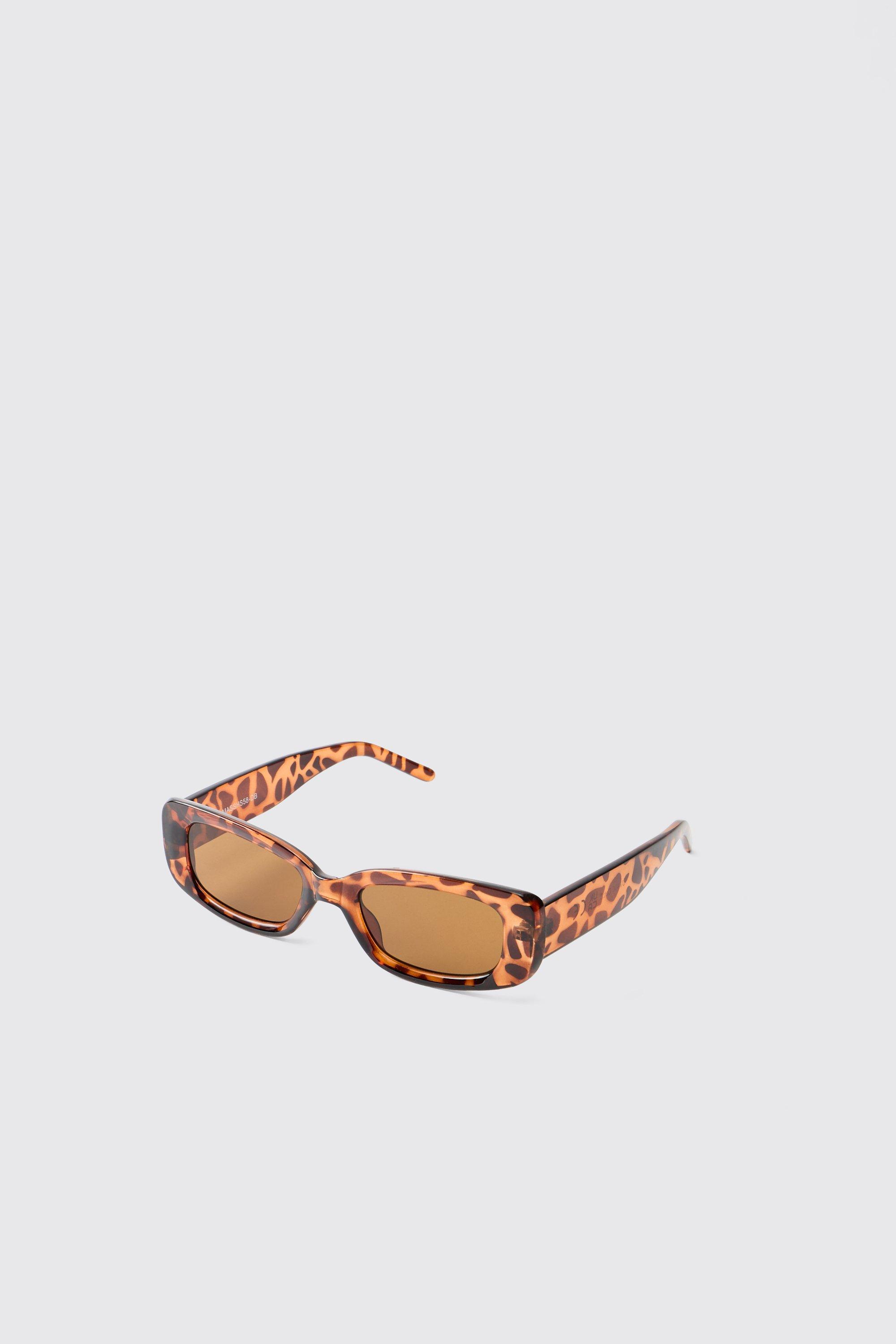 Tort Plastic Rectangular Sunglasses Brown | boohooMAN USA Product Image