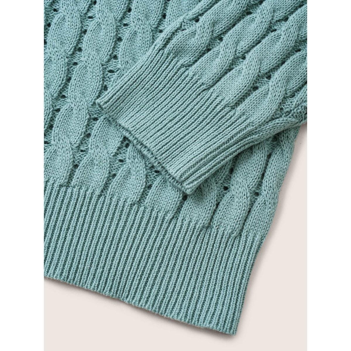 Plus Size Cotton Blended Cable Knit Raglan Sleeve Pullover Teal Women Casual Long Sleeve Round Neck Everyday Pullovers BloomChic 14-16/1X Product Image