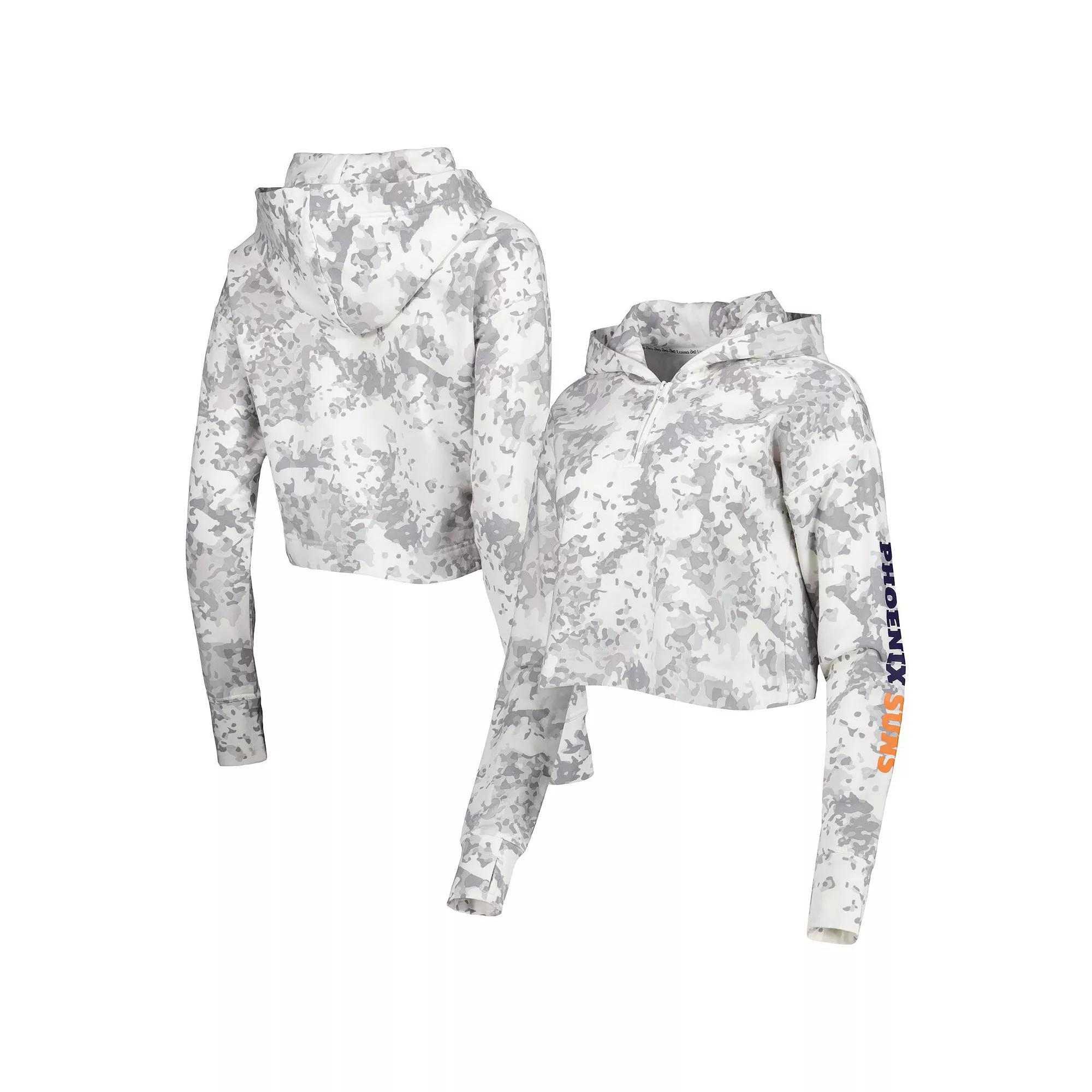 Women's Lusso Gray/White Phoenix Suns Maia Tri-Blend Cropped Quarter-Zip Top,  Product Image