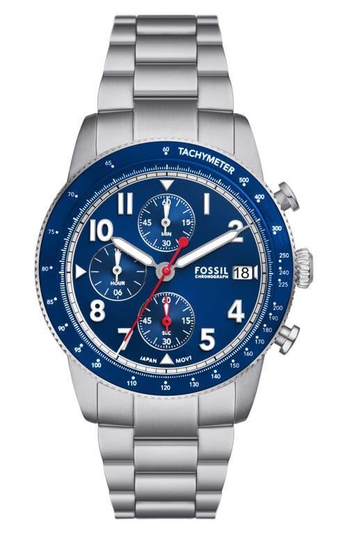 Fossil Mens Sport Tourer Chronograph Silver-Tone Stainless Steel Watch 42mm Product Image