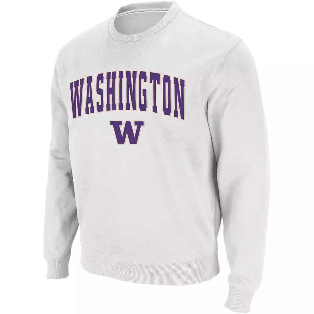 Men's Colosseum White Washington Huskies Arch & Logo Crew Neck Sweatshirt, Size: Medium Product Image
