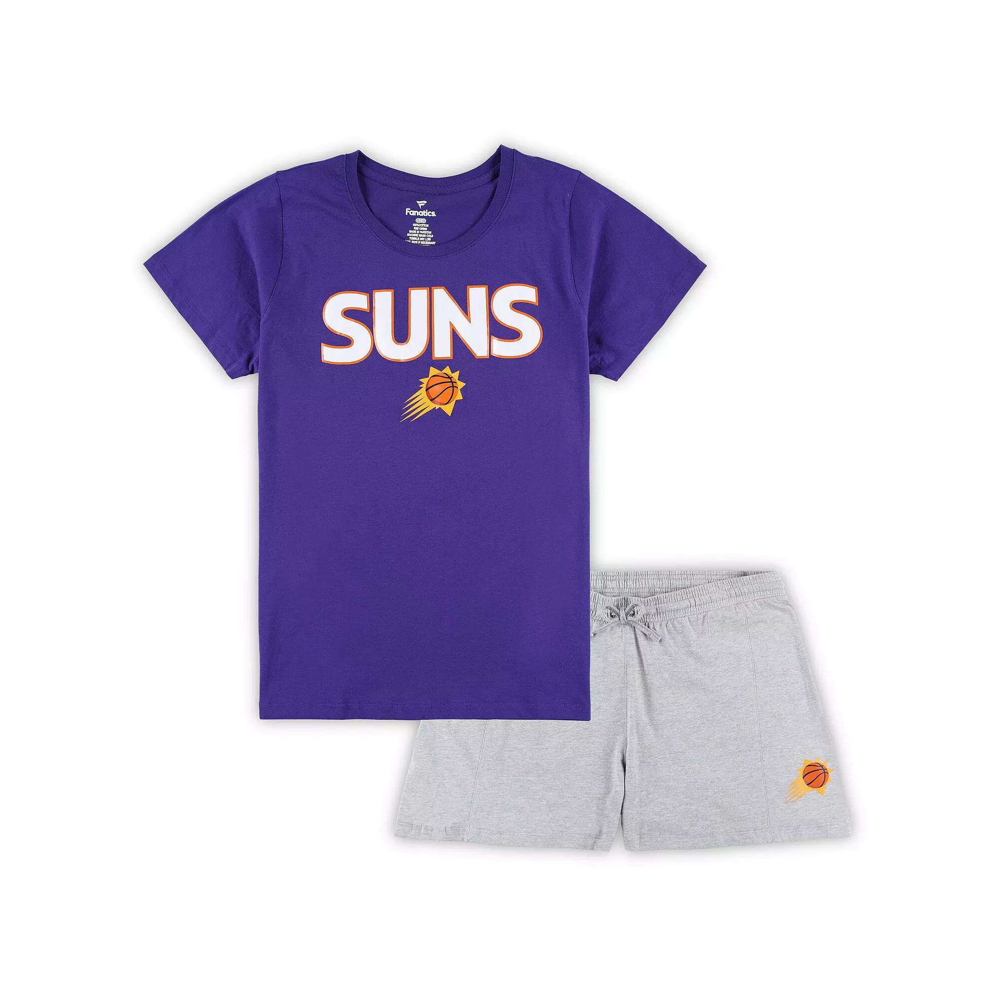 Women's Fanatics Branded Purple/Heather Gray Phoenix Suns Plus Size T-Shirt & Shorts Combo Set, Size: 4XL, Phx Purple Product Image