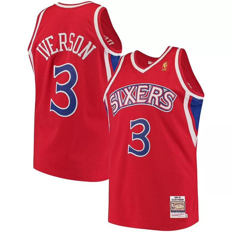 Men's Mitchell & Ness Allen Iverson Red Philadelphia 76ers Hardwood Classics Authentic Jersey, Size: 2XL, 76r Red Product Image