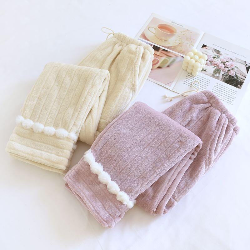 Drawstring Waist Pom Pom Fleece Pajama Pants Product Image