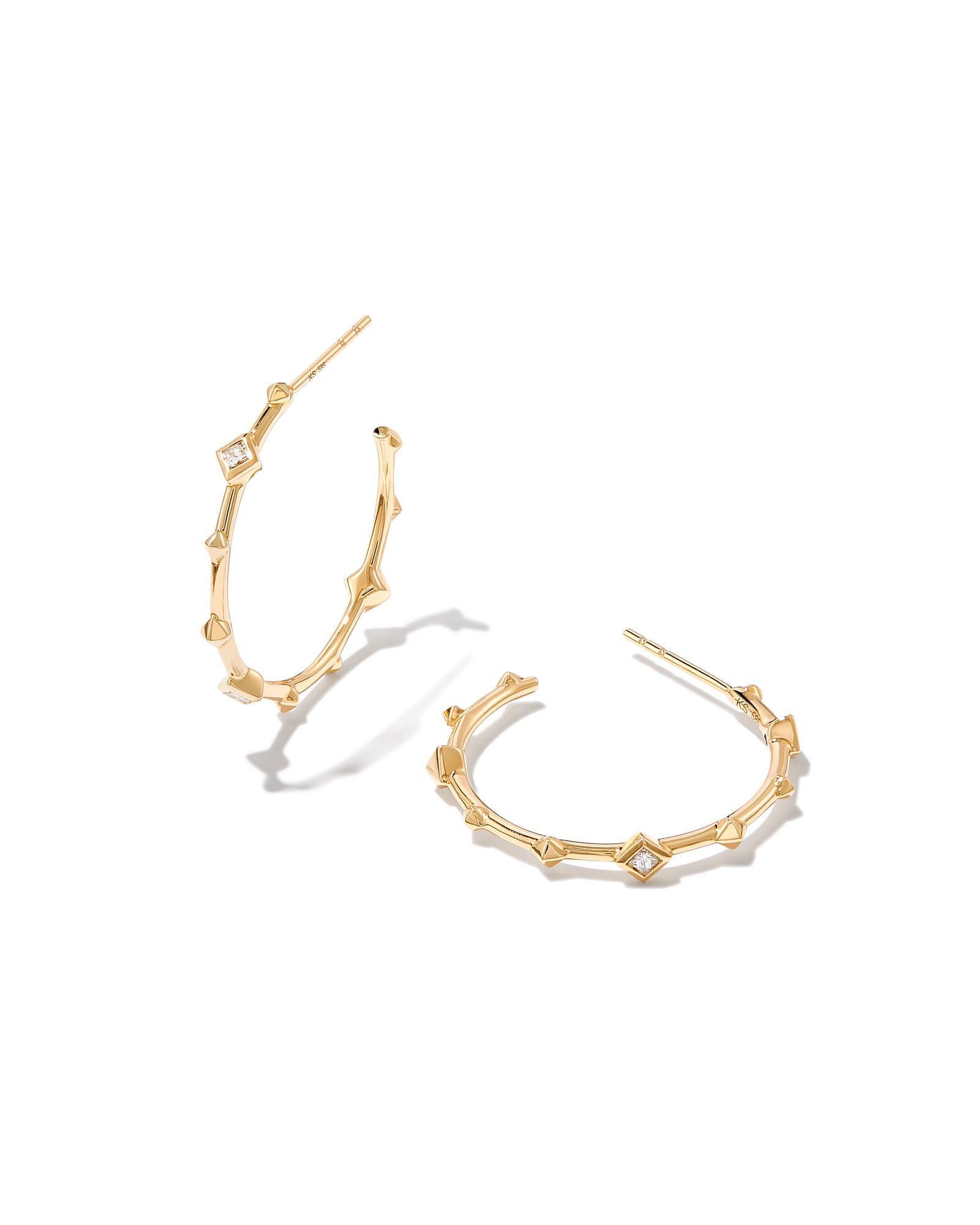 Michelle 14k Yellow Gold Hoop Earrings in White Diamond Product Image