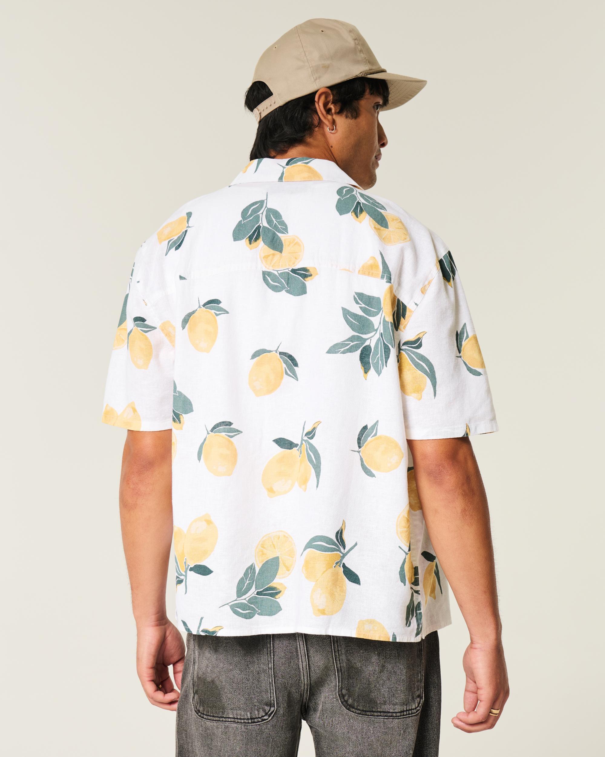 Boxy Short-Sleeve Linen-Blend Shirt Product Image