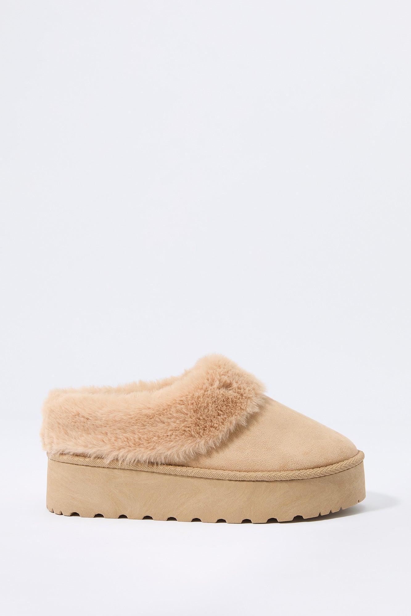 Faux Fur Collared Platform Slipper Bootie Female Product Image