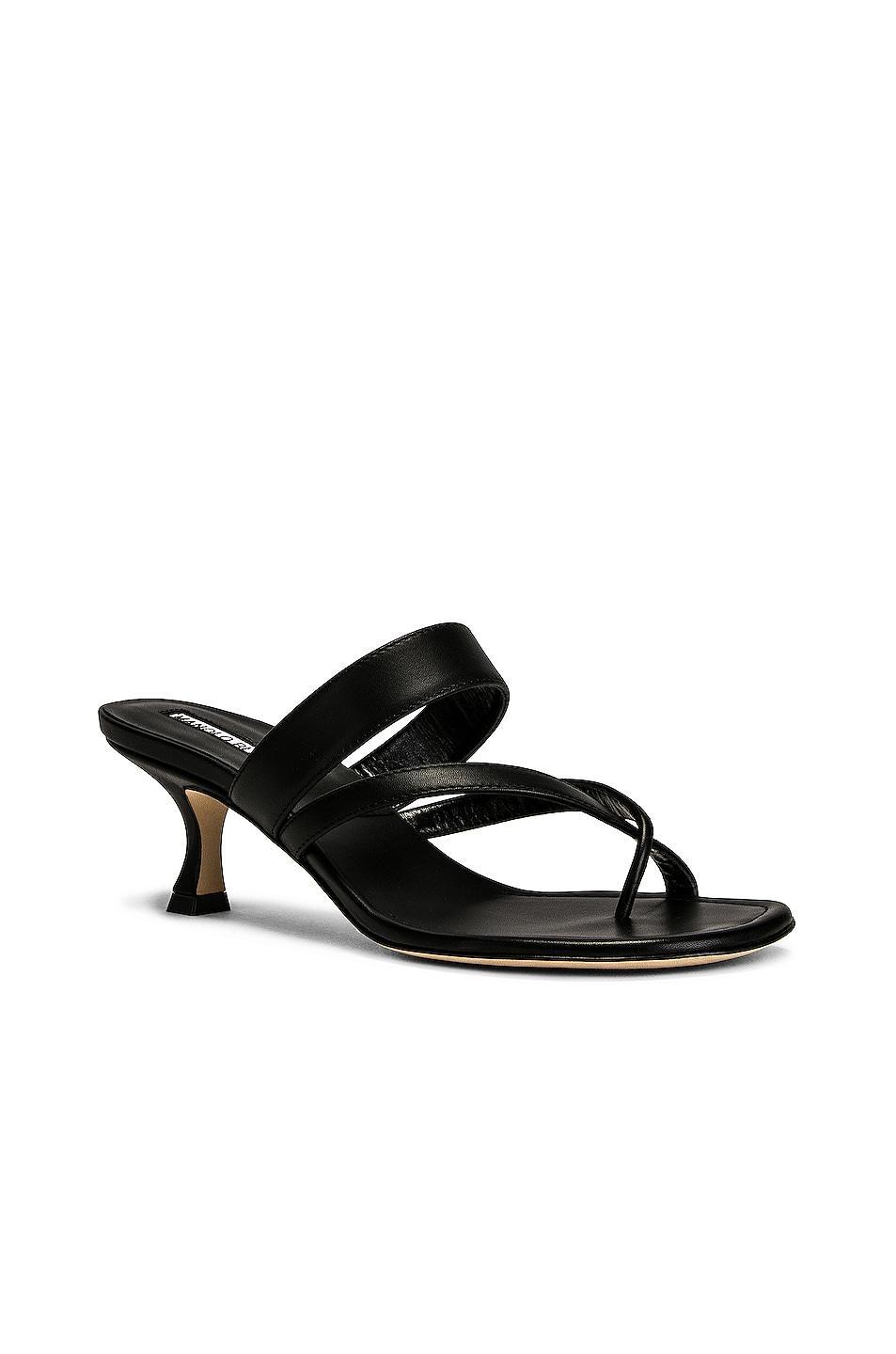 Manolo Blahnik Susa 50 Leather Sandal in Black - Black. Size 38.5 (also in 35.5, 36, 37.5, 38, 39, 39.5). Product Image