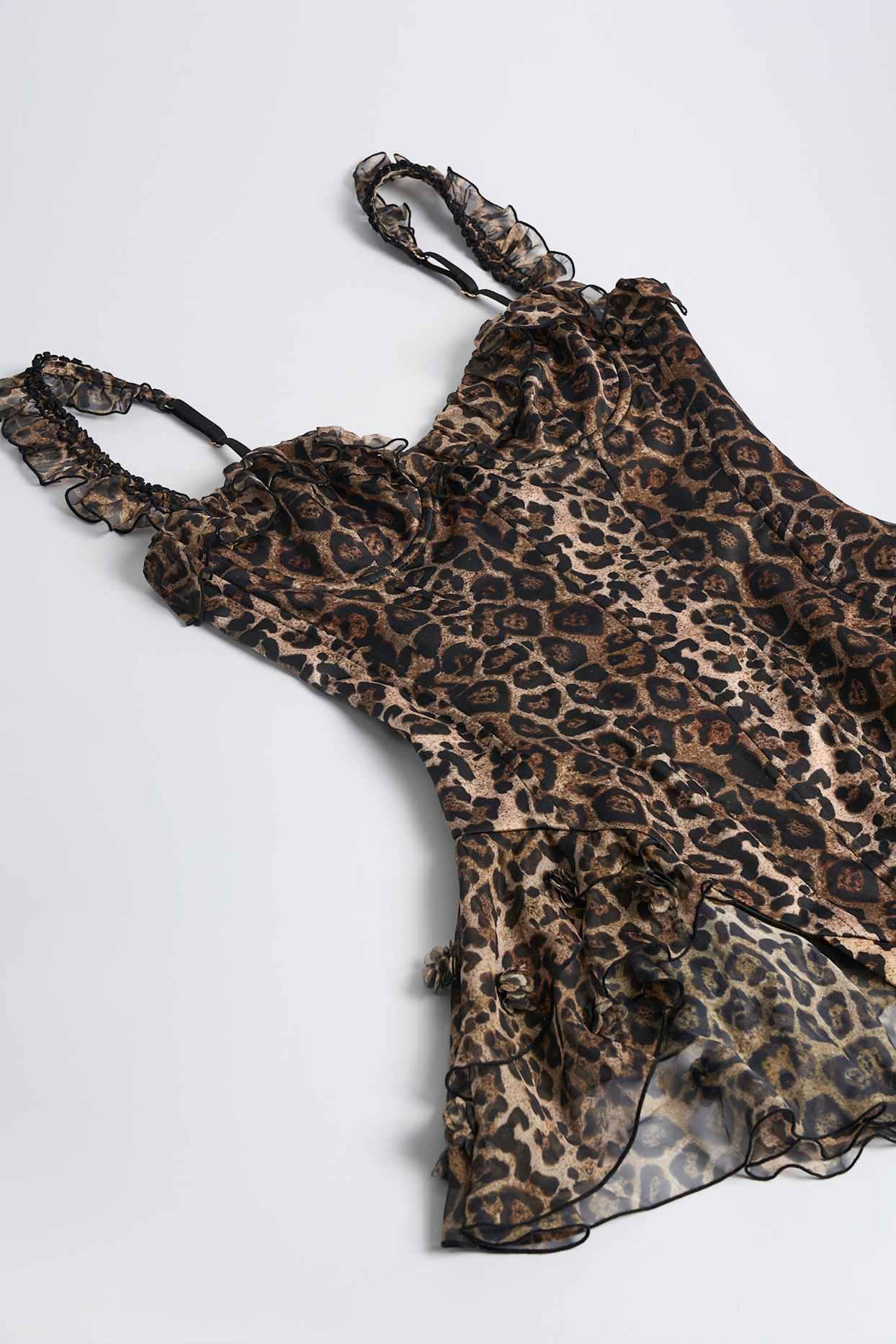 Ruffled Corset Bodysuit in Leopard Print Product Image