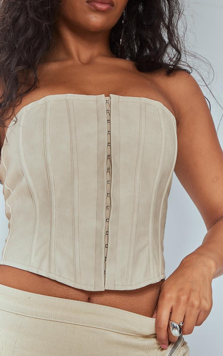 Cream Washed Faux Leather Hook And Eye Structured Corset Product Image