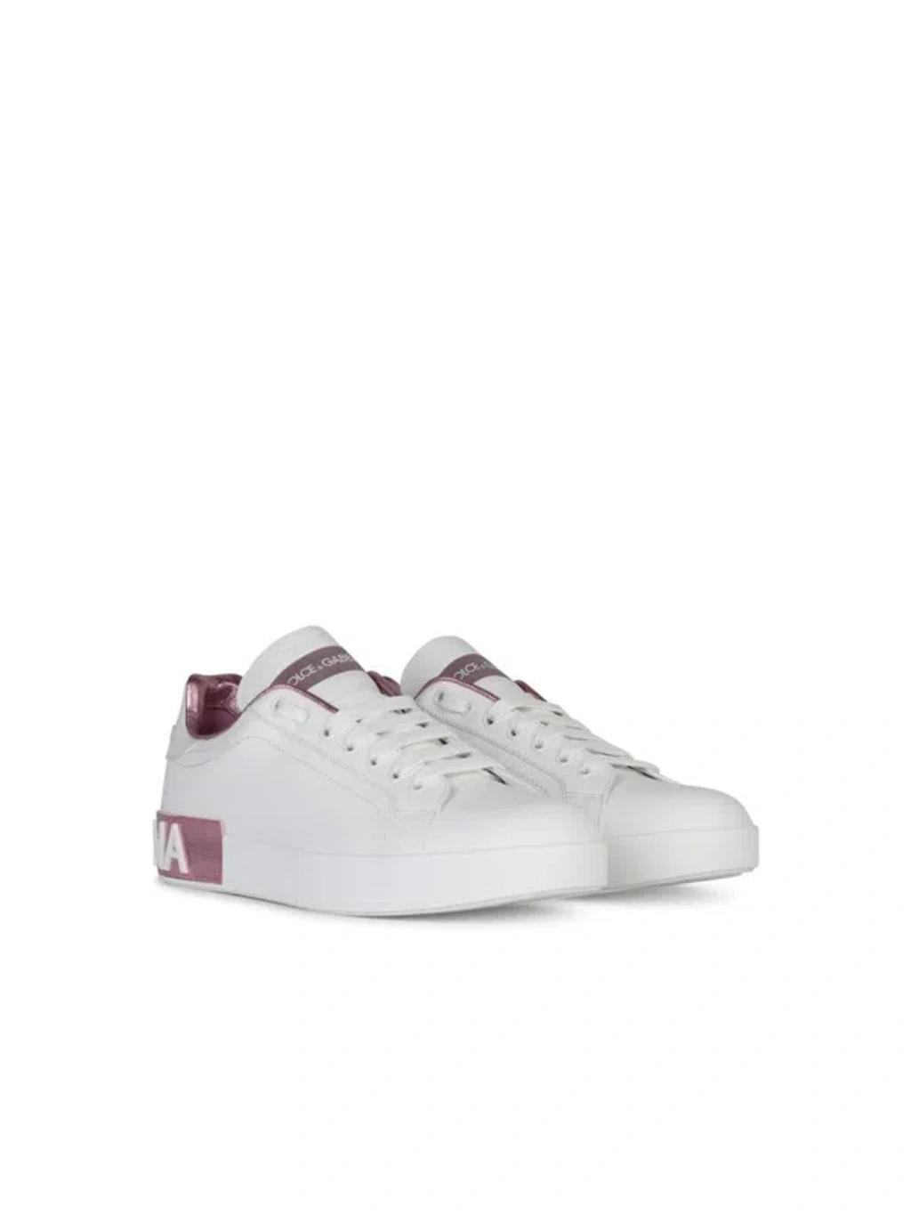 DOLCE & GABBANA Portofino Low-top Sneakers In Bianco Rosa Product Image