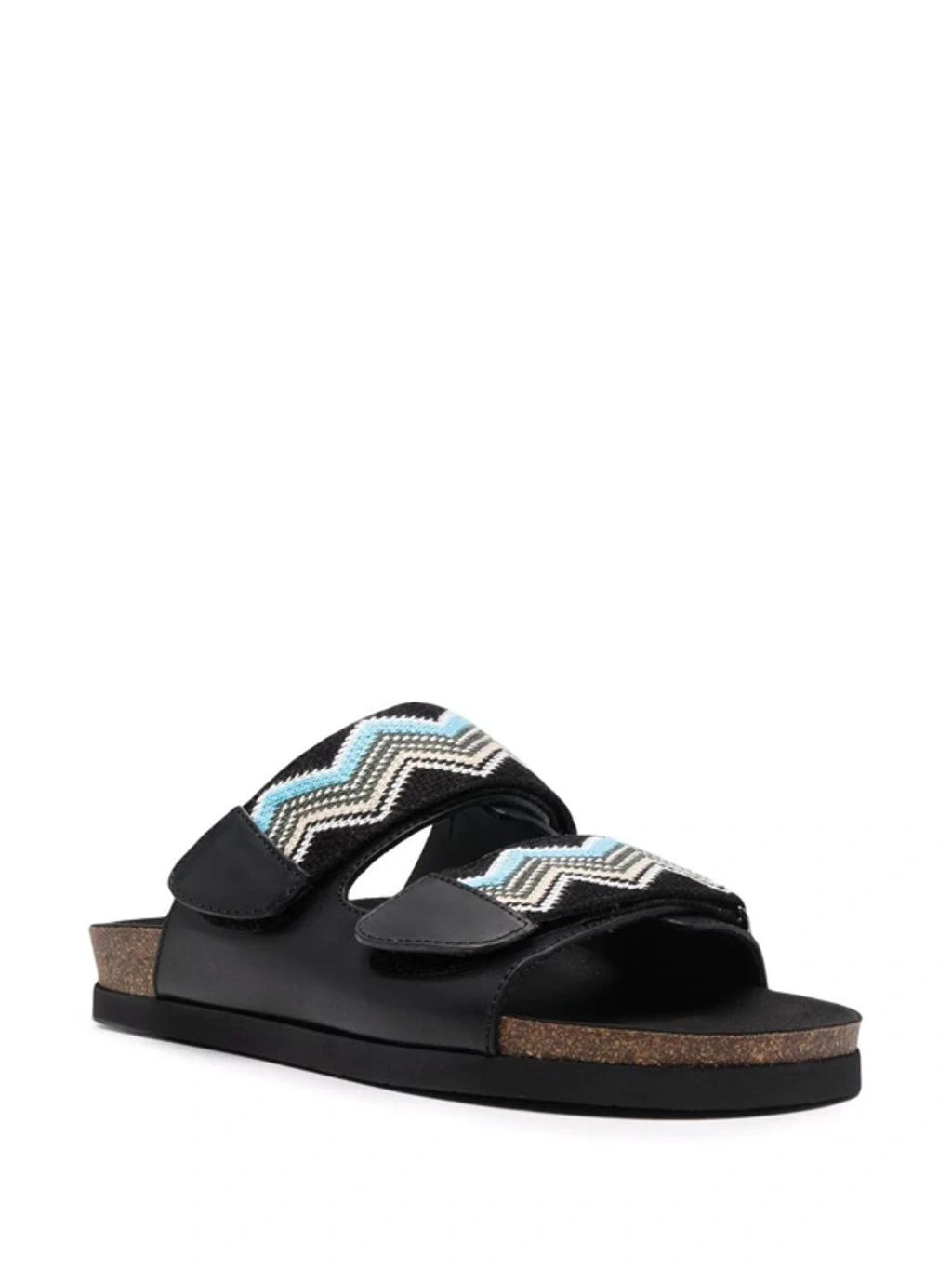 MISSONI Zigzap-print Double-strap Slides In Black Product Image