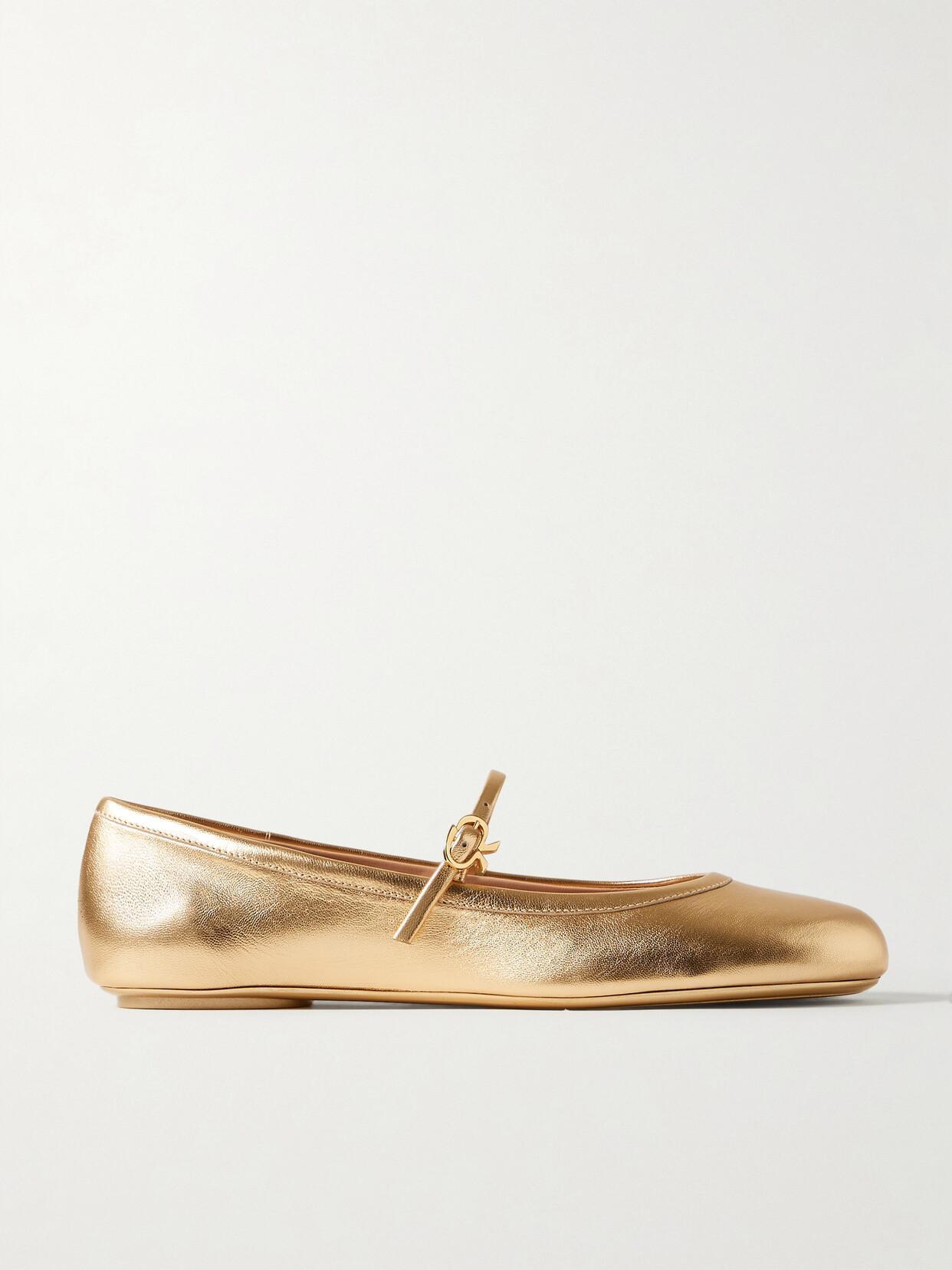 GIANVITO ROSSI Metallic Leather Mary Jane Flats Product Image