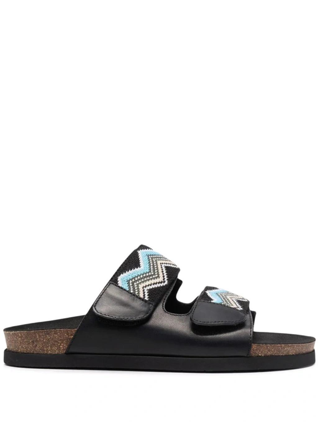 MISSONI Zigzap-print Double-strap Slides In Black Product Image