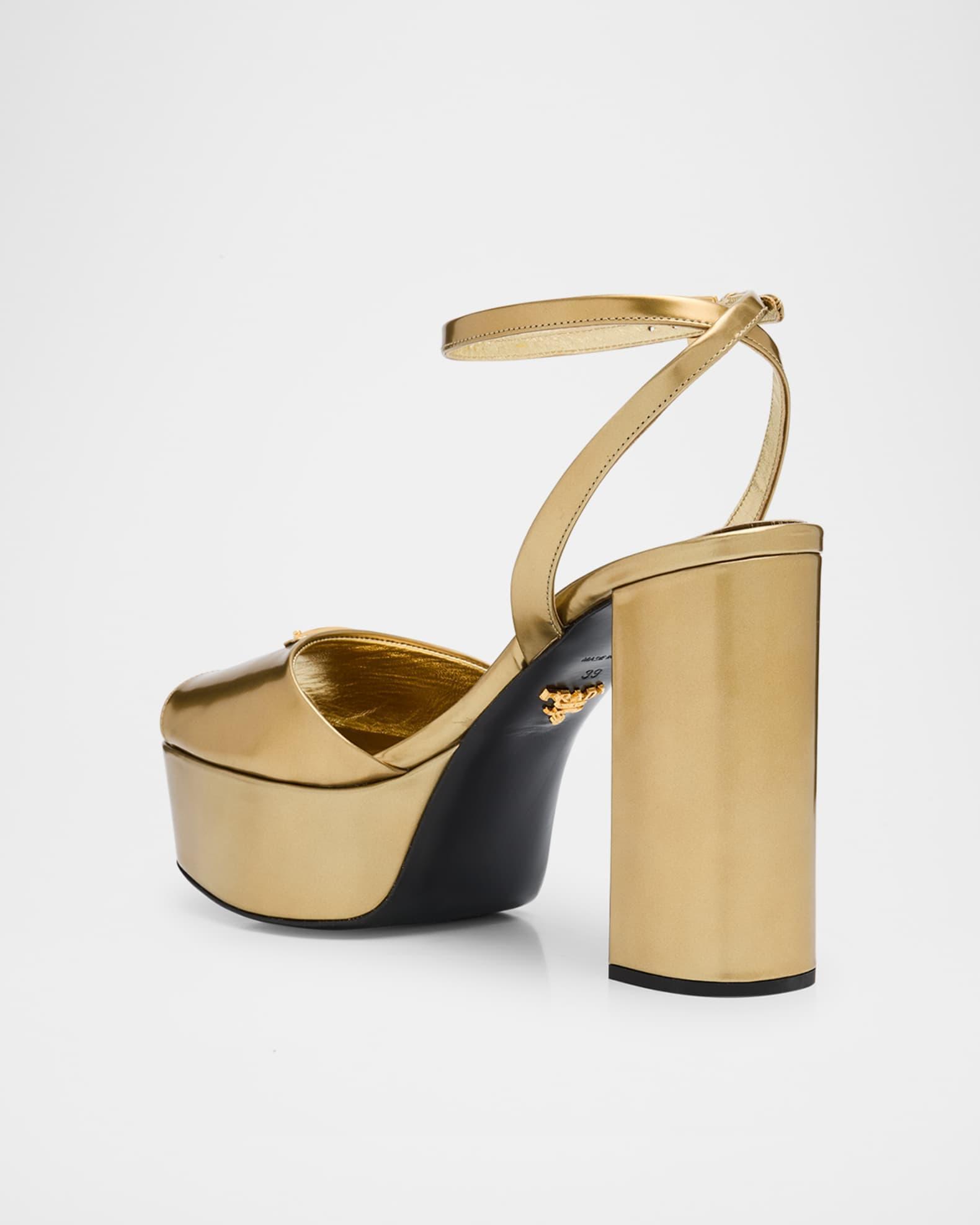 Metallic Leather Ankle-Strap Platform Sandals Product Image