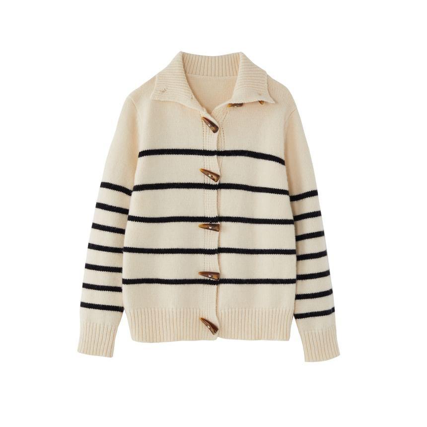 Turtleneck Striped Toggle Cardigan Product Image