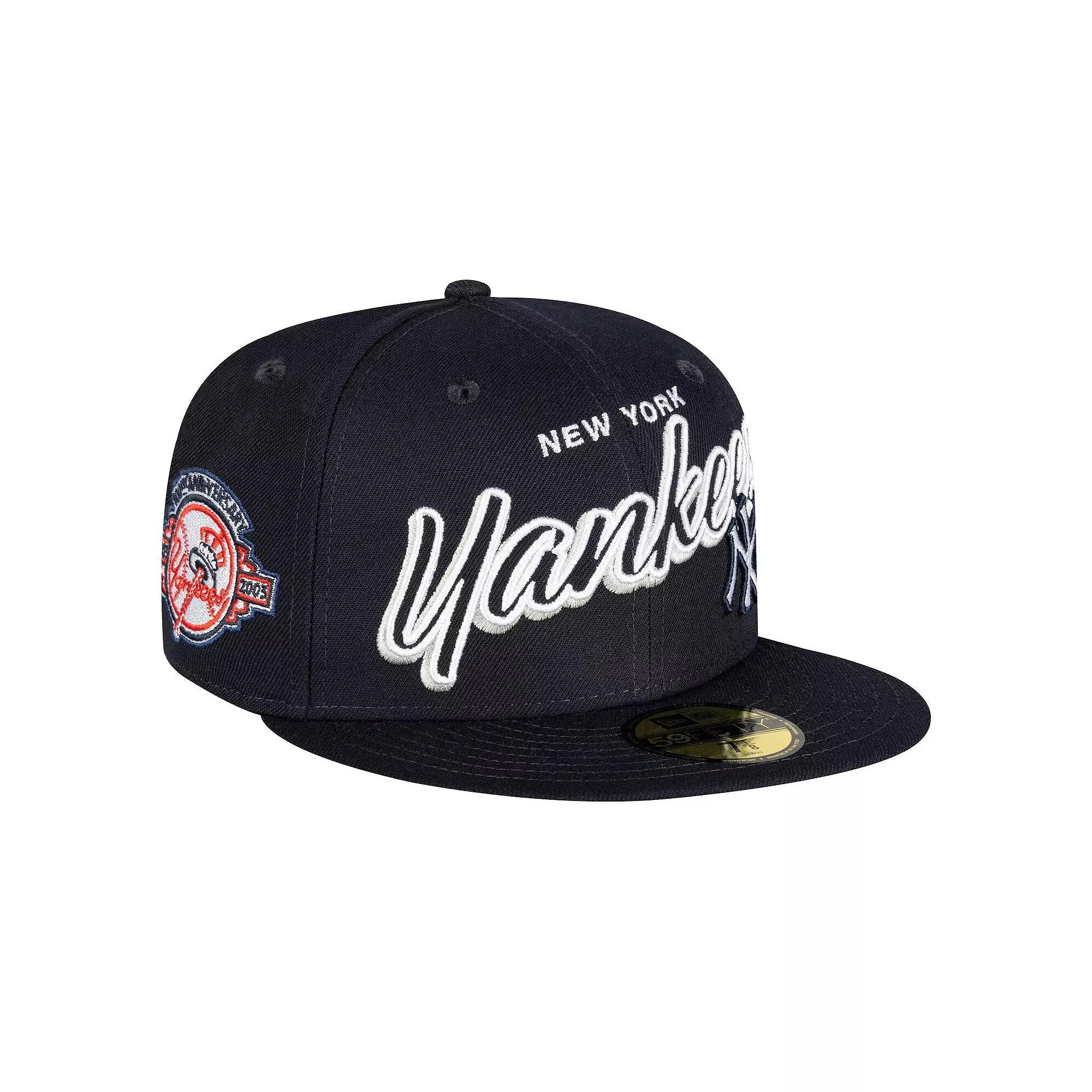 Men's New Era Navy New York Yankees Script Sided 59FIFTY Fitted Hat, Size: 7 1/8, Blue Product Image
