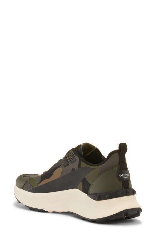 VALENTINO GARAVANI Low Top True Act Camouflage Trainer In Rubberised Fabric In Black/khaki/dark Grey Product Image