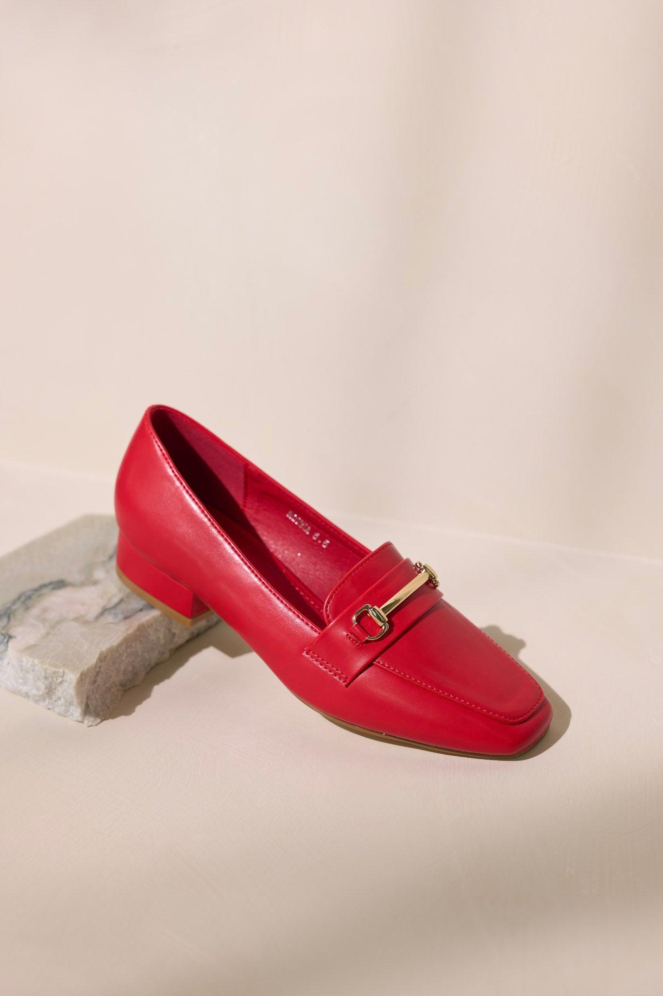 Elegant Stroll Red Vegan Leather Loafers Product Image