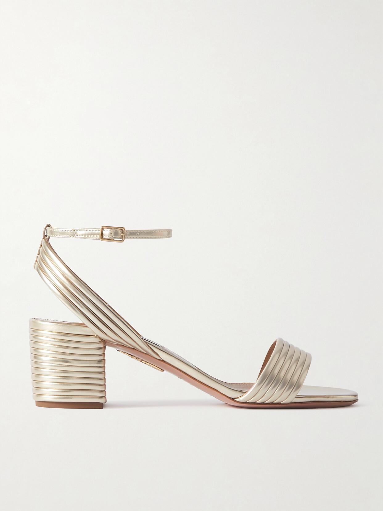 AQUAZZURA Sundance 50 Metallic Vegan Leather Sandals In Gold Product Image