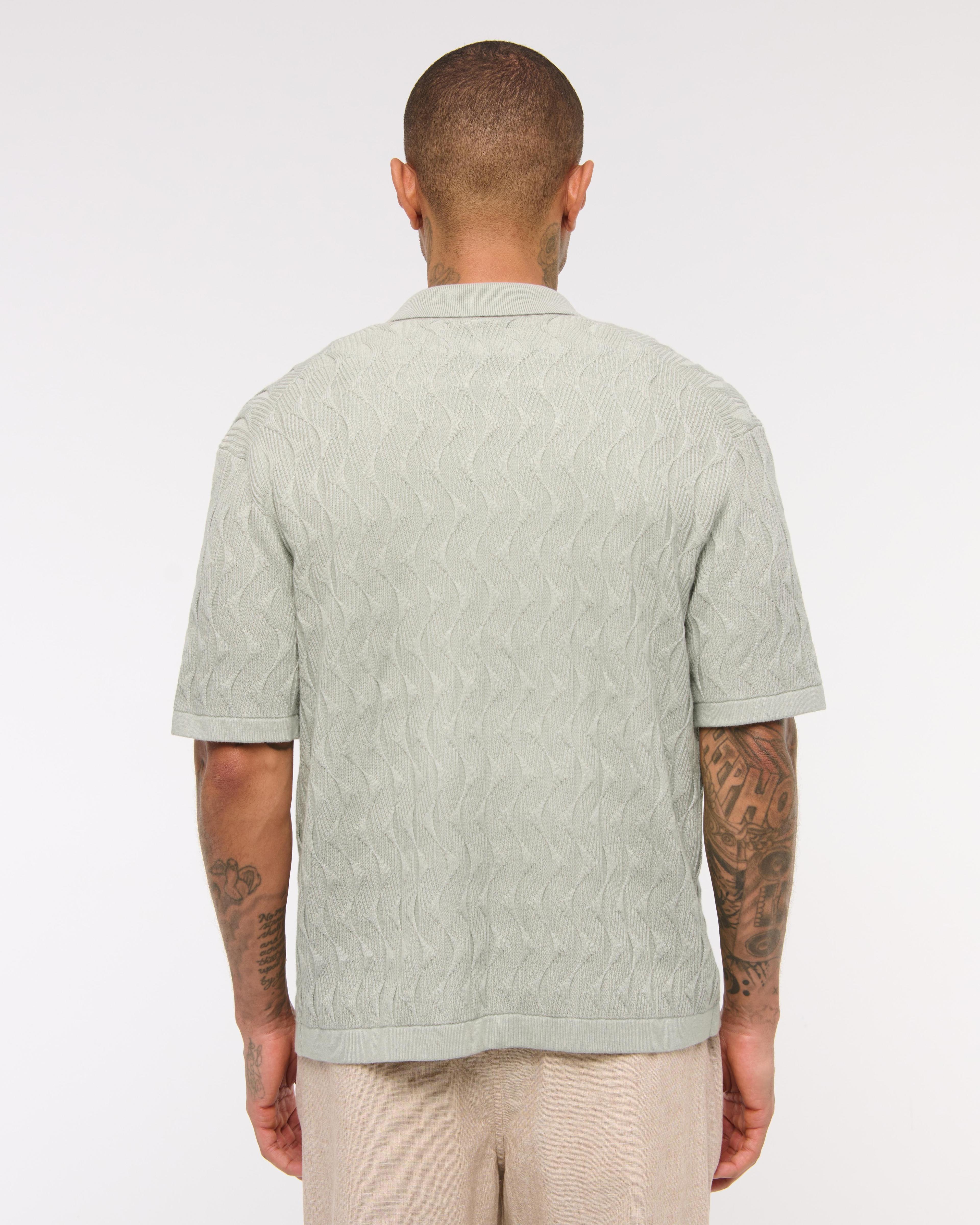 Geometric Stitch Button-Through Sweater Polo Product Image