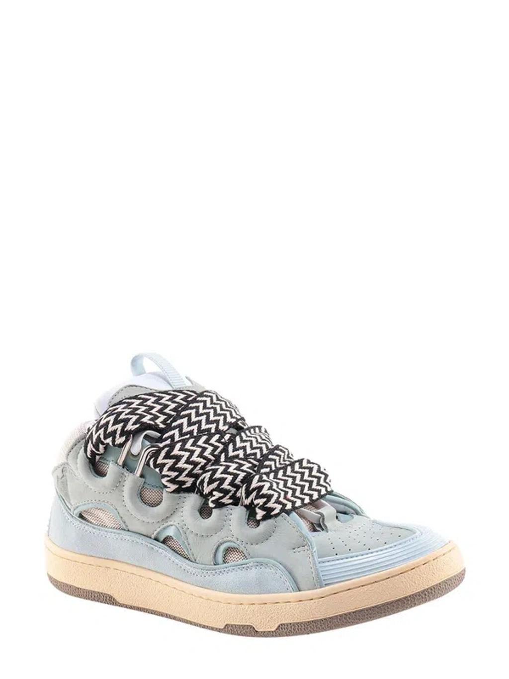 LANVIN Curb Leather Lace-up Sneakers In Pale Blue,multicolor Product Image