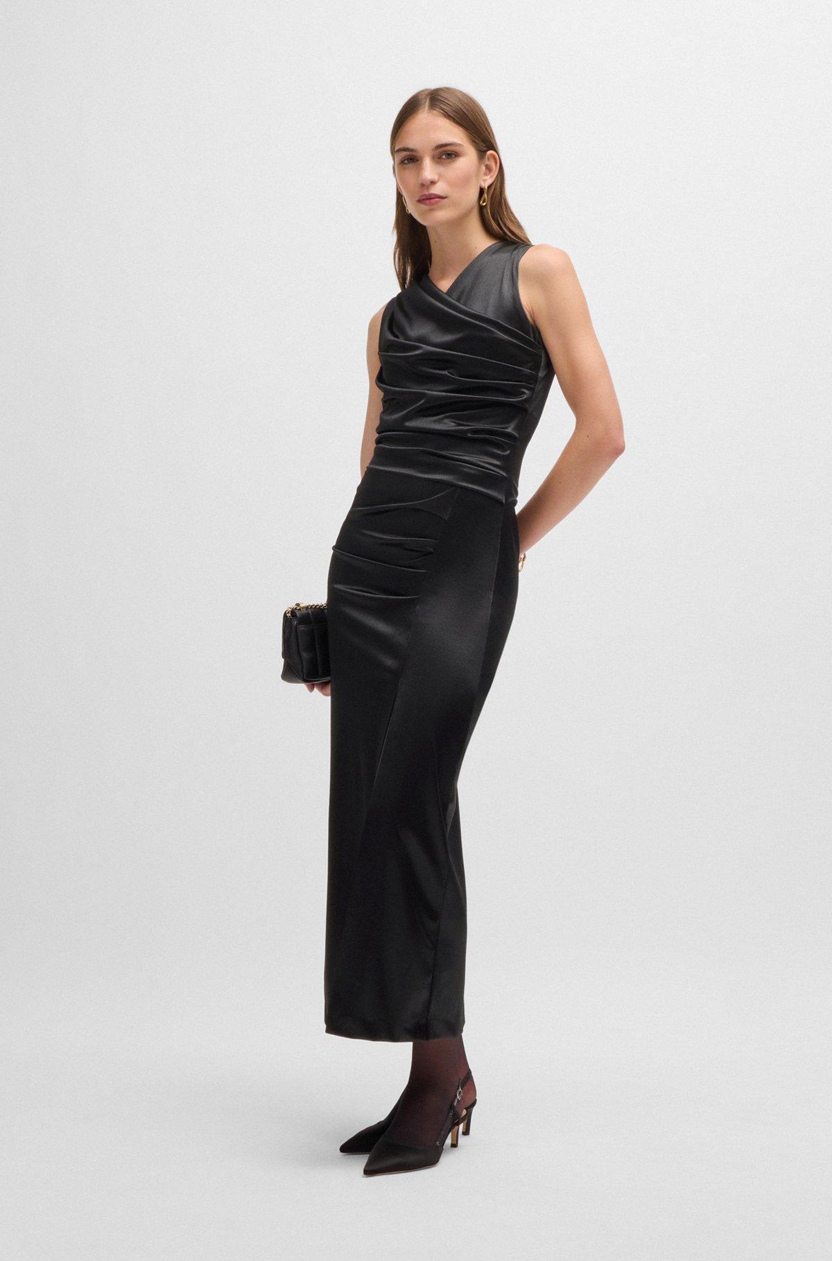 Long-length high-shine dress with wrap effect Product Image